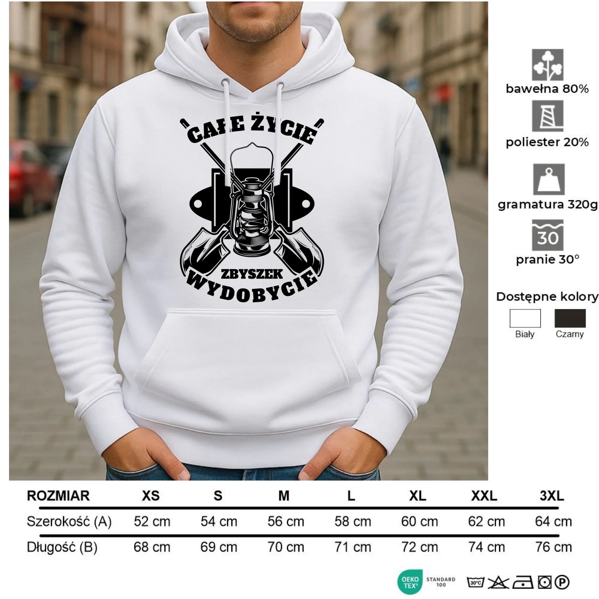 Bluza męska z kapturem - prezent dla górnika - Całe życie wydobycie - personalizowana G01 - StoryCups.pl