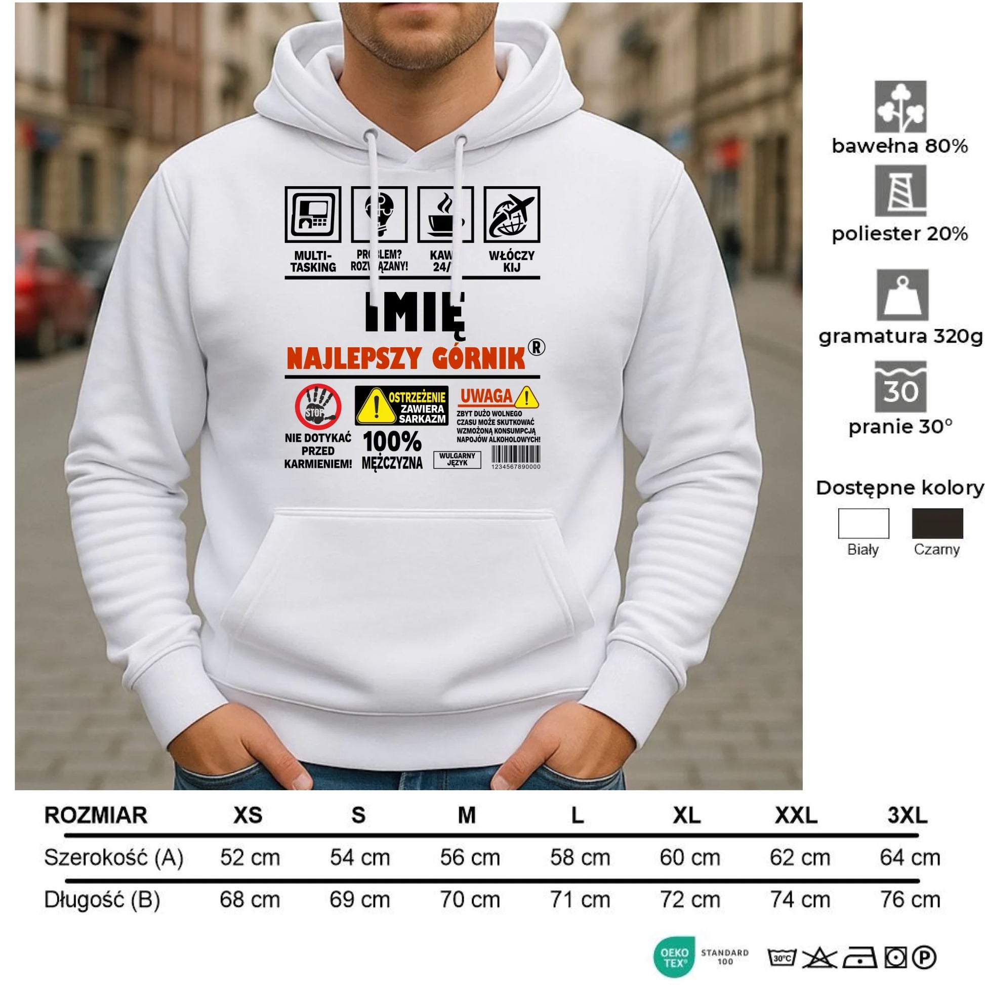 Bluza męska z kapturem - prezent dla górnika - Najlepszy górnik 24/7 - personalizowana G11 - StoryCups.pl