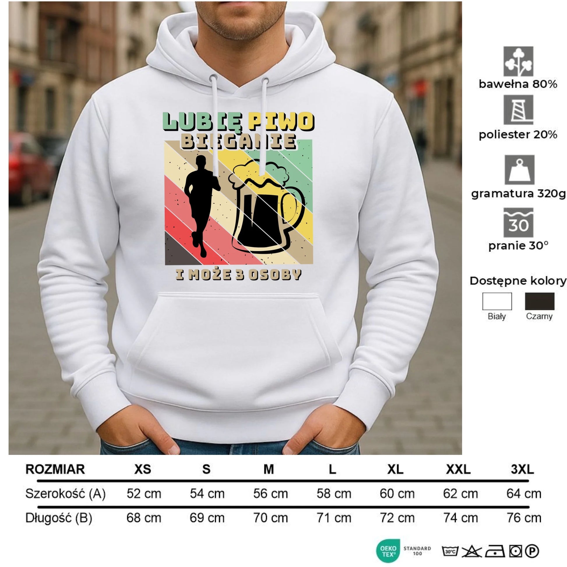 Bluza męska z kapturem dla biegacza - Lubię piwo bieganie HB01 - StoryCups.pl