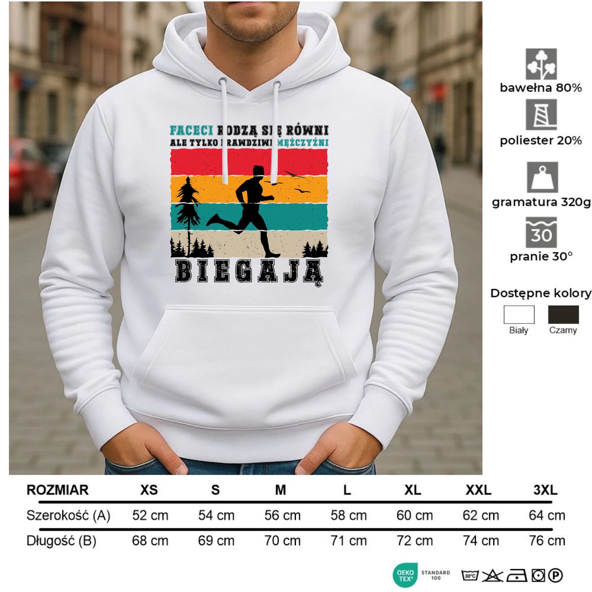 Bluza męska z kapturem dla biegacza - Prawdziwi mężczyźni biegają HB02 - StoryCups.pl