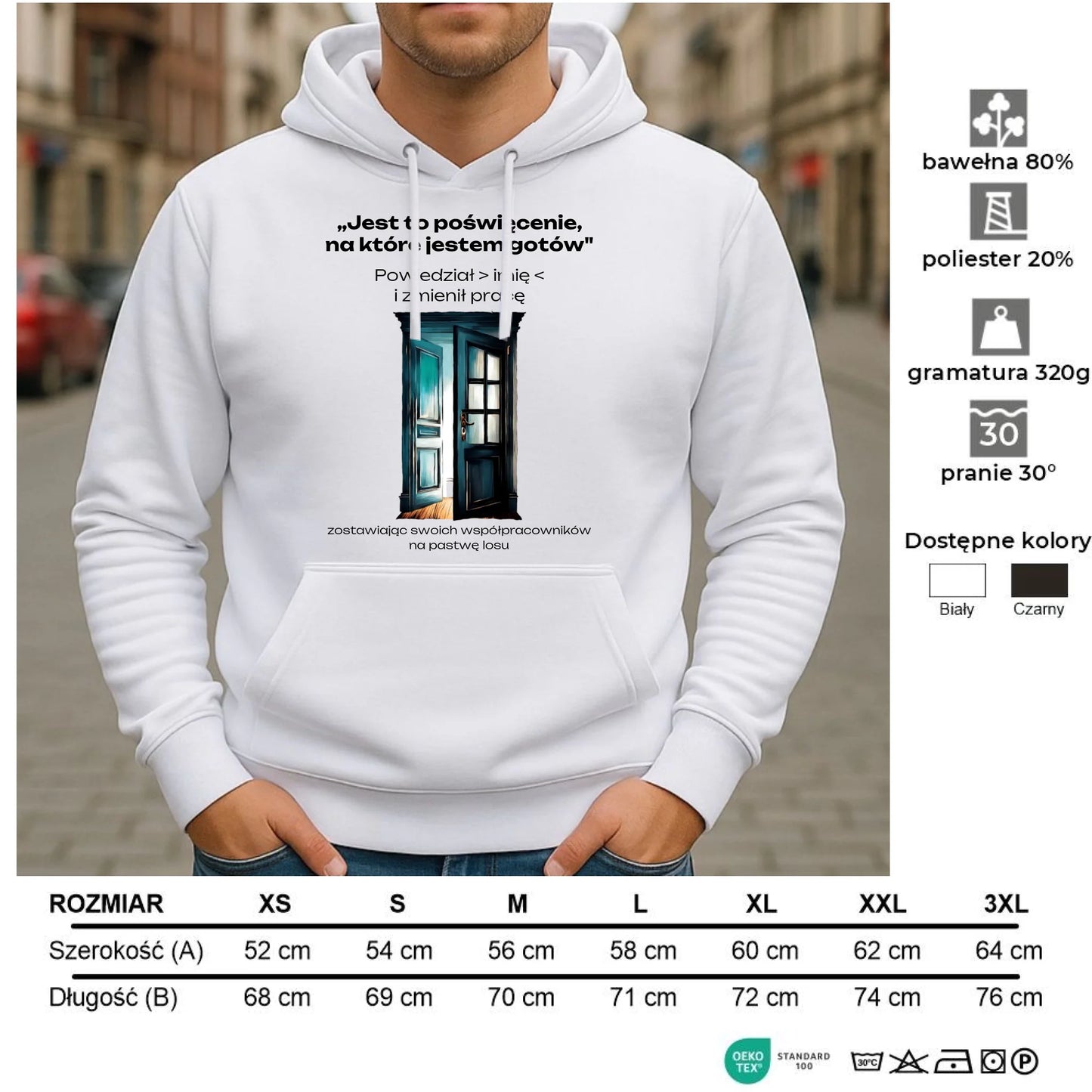 Bluza męska z kapturem na odejście z pracy - Poświęcenie, na które jestem gotów - personalizowana OP02 - StoryCups.pl