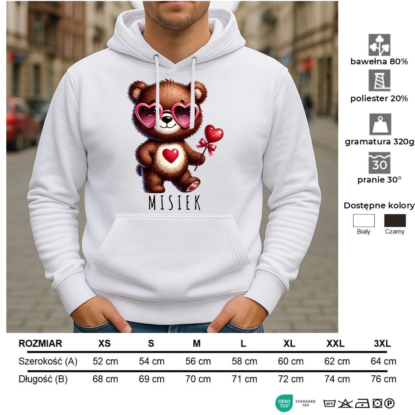 Bluza męska z kapturem - Misiek z sercem W34 - StoryCups.pl