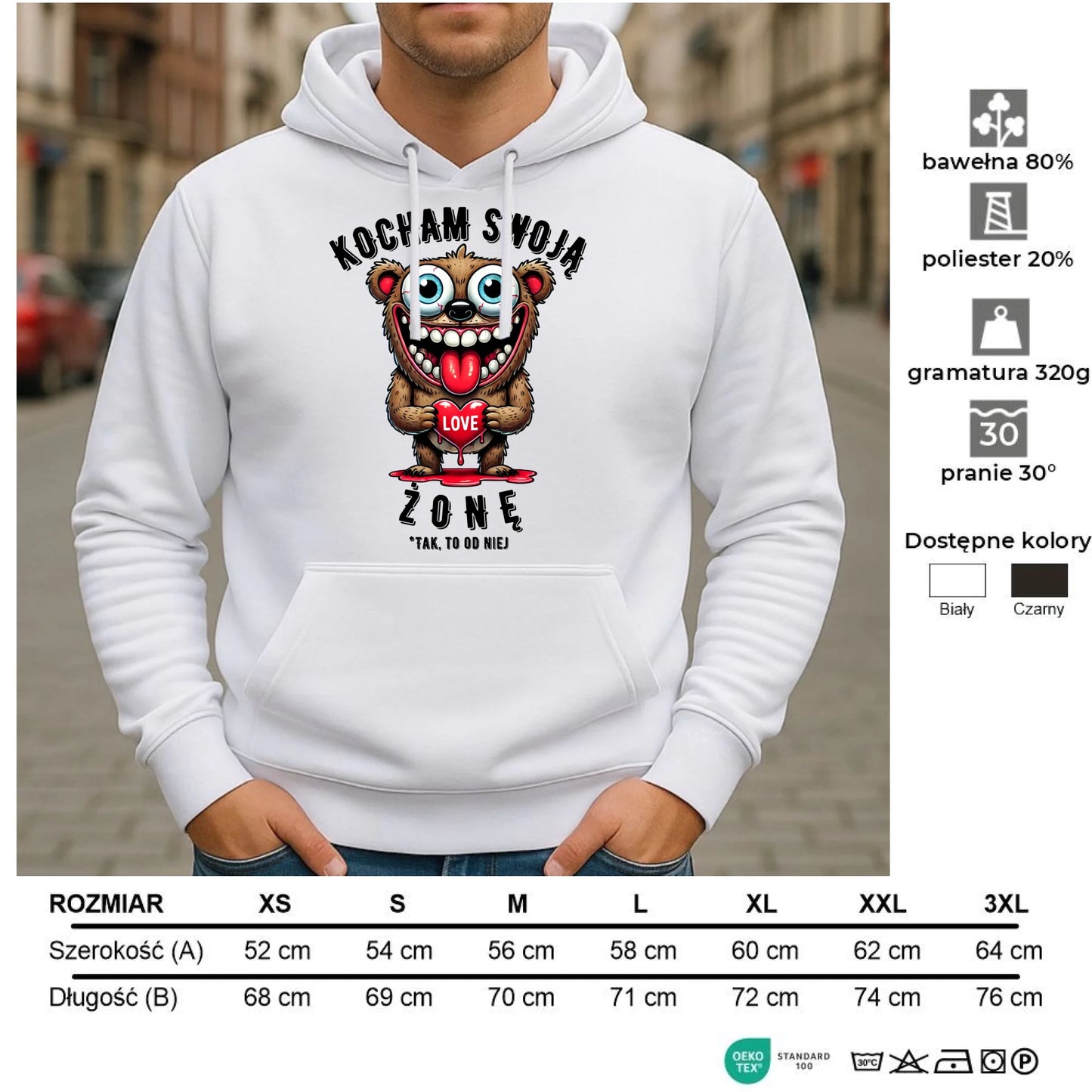 Bluza męska z kapturem - prezent dla męża - Kocham swoją żonę W23 - StoryCups.pl