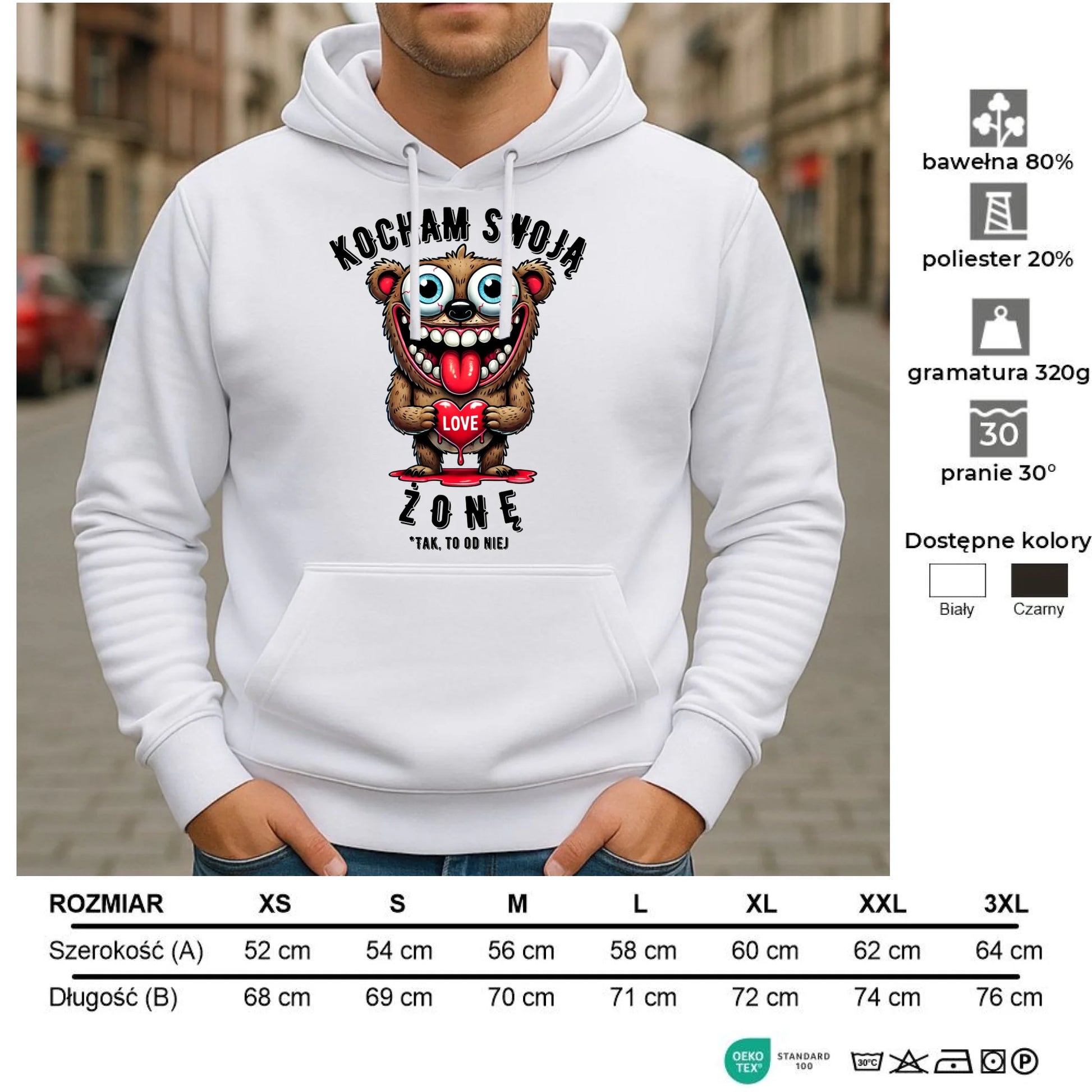 Bluza męska z kapturem - prezent dla męża - Kocham swoją żonę W23 - StoryCups.pl