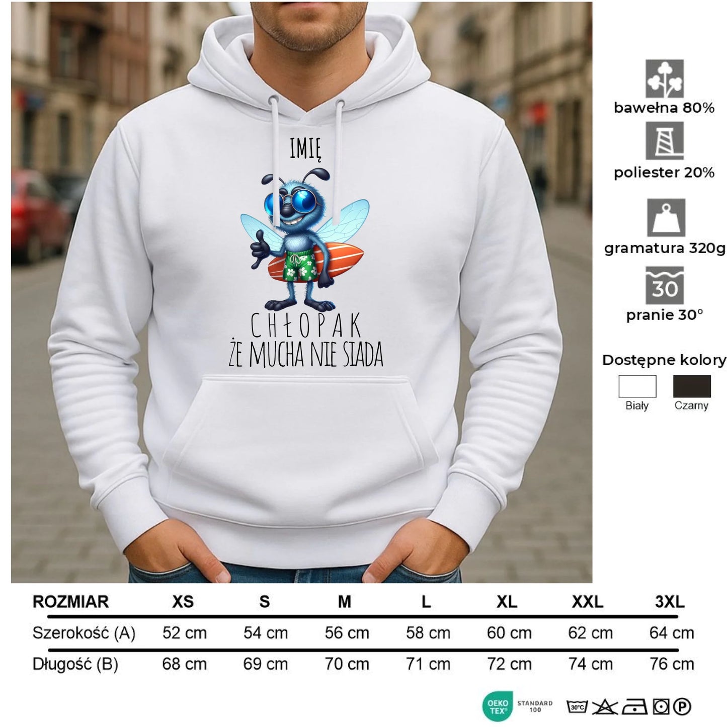 Bluza męska z kapturem - prezent dla chłopaka - Chłopak, że mucha nie siada essa - personalizowana DCH29 - StoryCups.pl