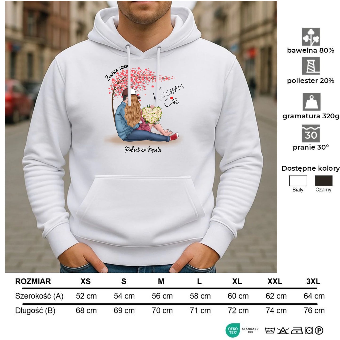 Bluza męska z kapturem dla par - prezent dla chłopaka narzeczonego męża - Zawsze razem - personalizowana W04 - StoryCups.pl