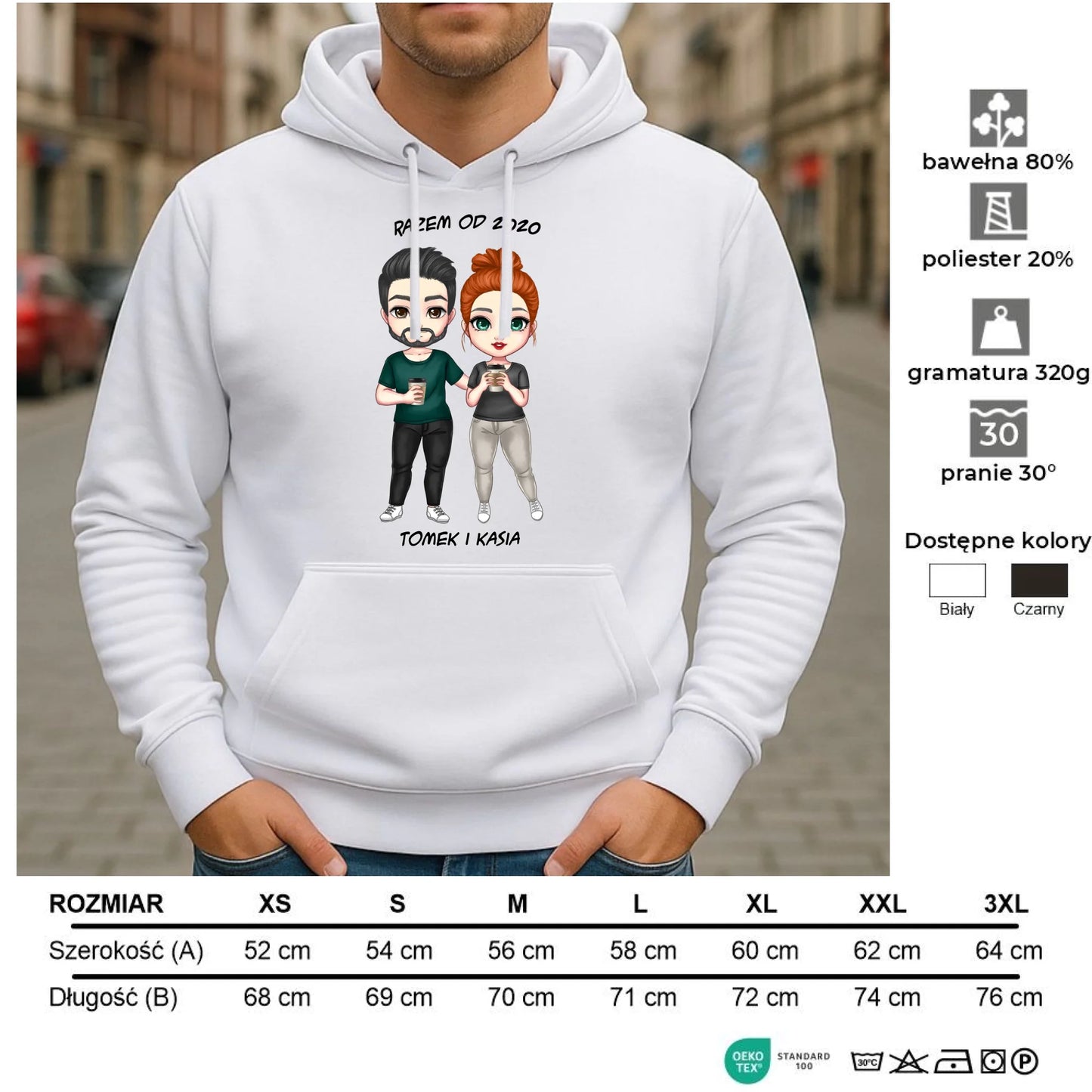 Bluza męska z kapturem dla par - prezent dla chłopaka narzeczonego męża - personalizowana W01 - StoryCups.pl