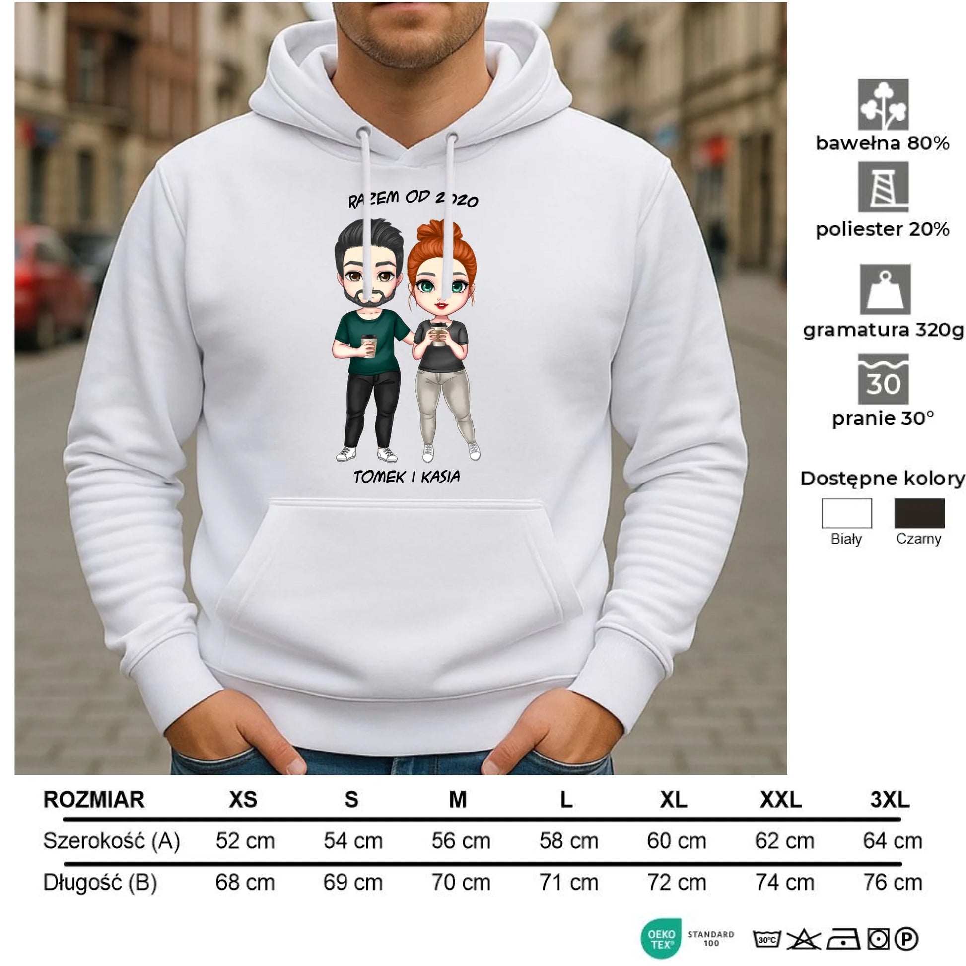Bluza męska z kapturem dla par - prezent dla chłopaka narzeczonego męża - personalizowana W01 - StoryCups.pl