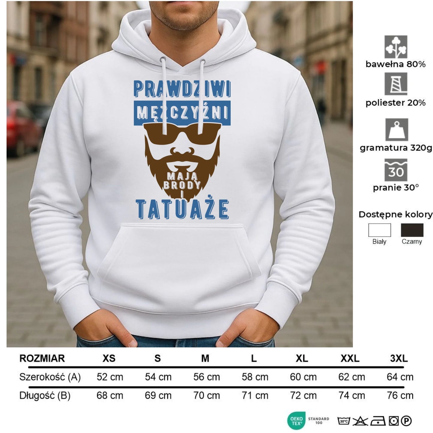 Bluza męska z kapturem - Prezent dla faceta - Prawdziwi mężczyźni mają brody i tatuaże DCH22 - StoryCups.pl
