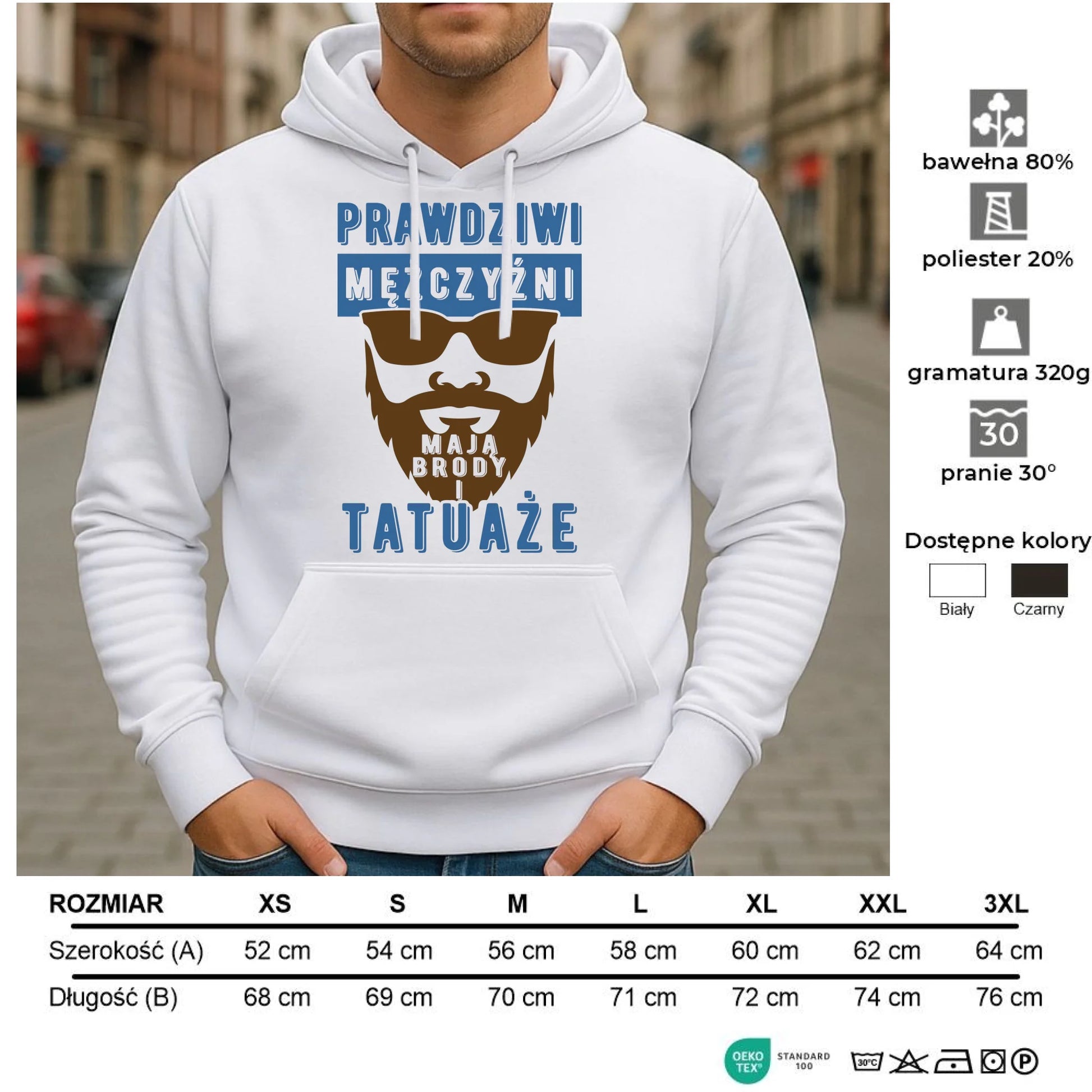Bluza męska z kapturem - Prezent dla faceta - Prawdziwi mężczyźni mają brody i tatuaże DCH22 - StoryCups.pl