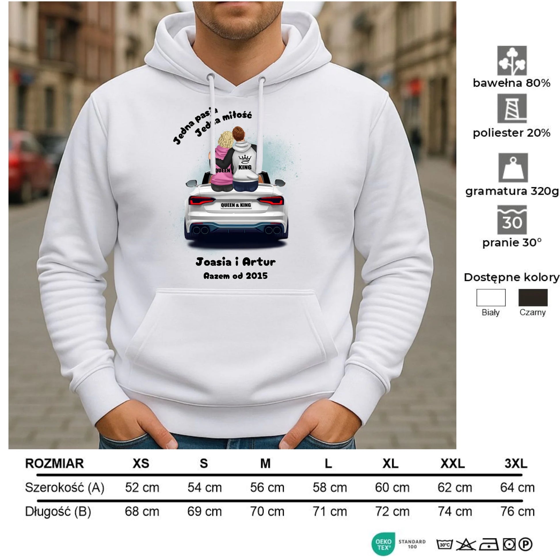 Bluza męska z kapturem dla par - personalizowany prezent dla chłopaka - Jedna miłość W06 - StoryCups.pl