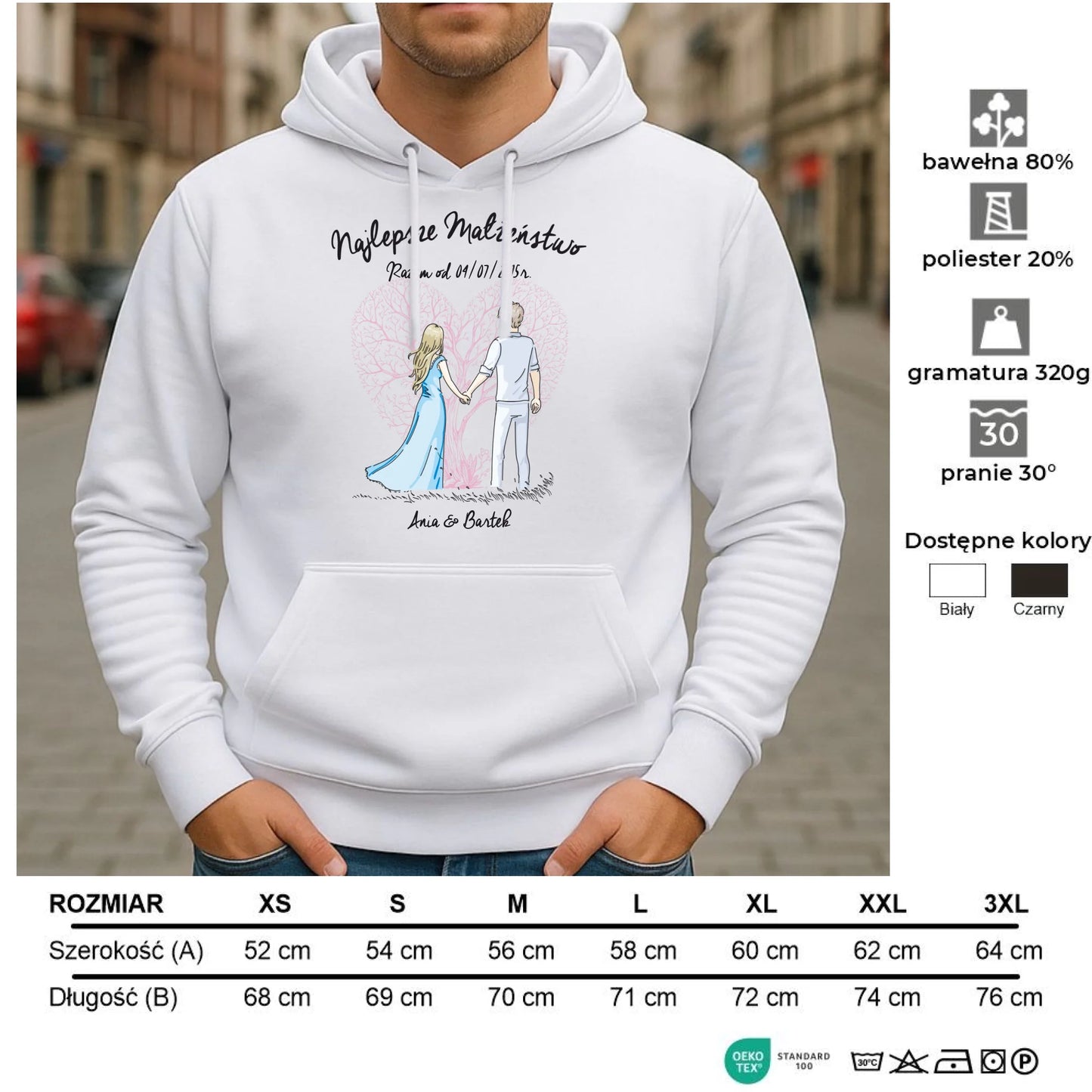 Bluza męska z kapturem - prezent dla męża Rocznica Ślubu - Najlepsze małżeństwo - personalizowana W03 - StoryCups.pl
