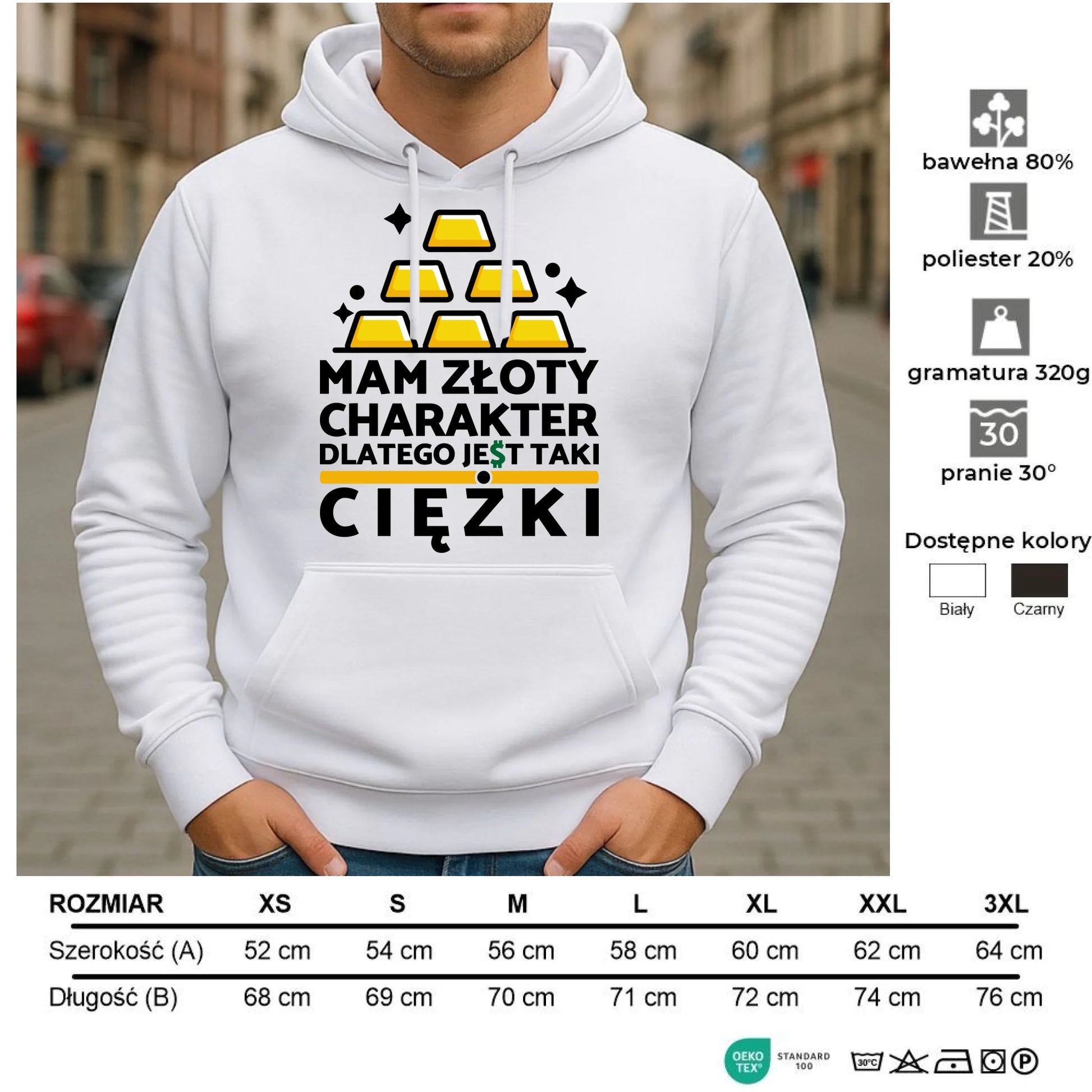Bluza męska z kapturem - prezent dla chłopaka - Złoty charakter DCH16 - StoryCups.pl