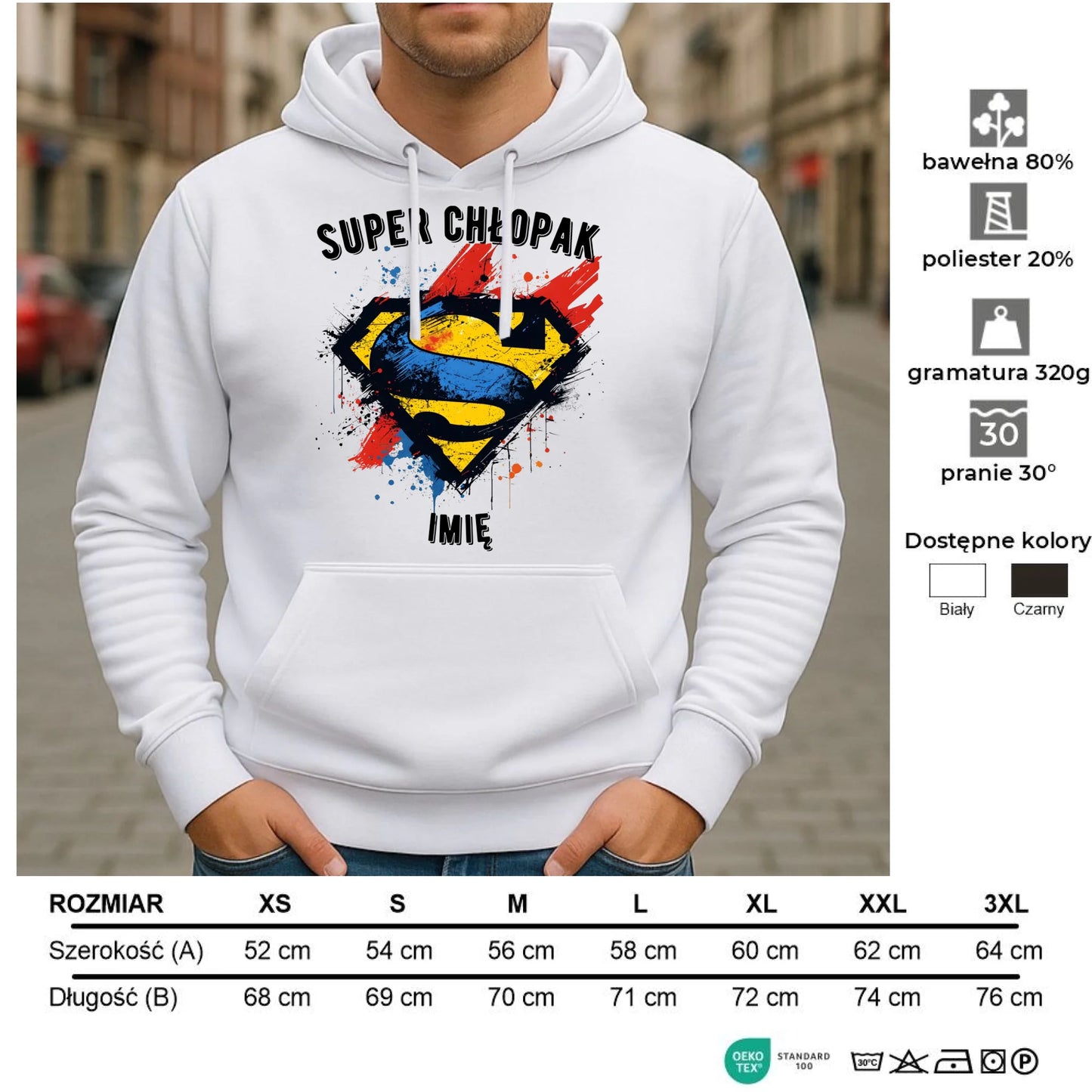 Bluza męska z kapturem - prezent na Dzień Chłopaka - Super Chłopak - personalizowana DCH18 - StoryCups.pl