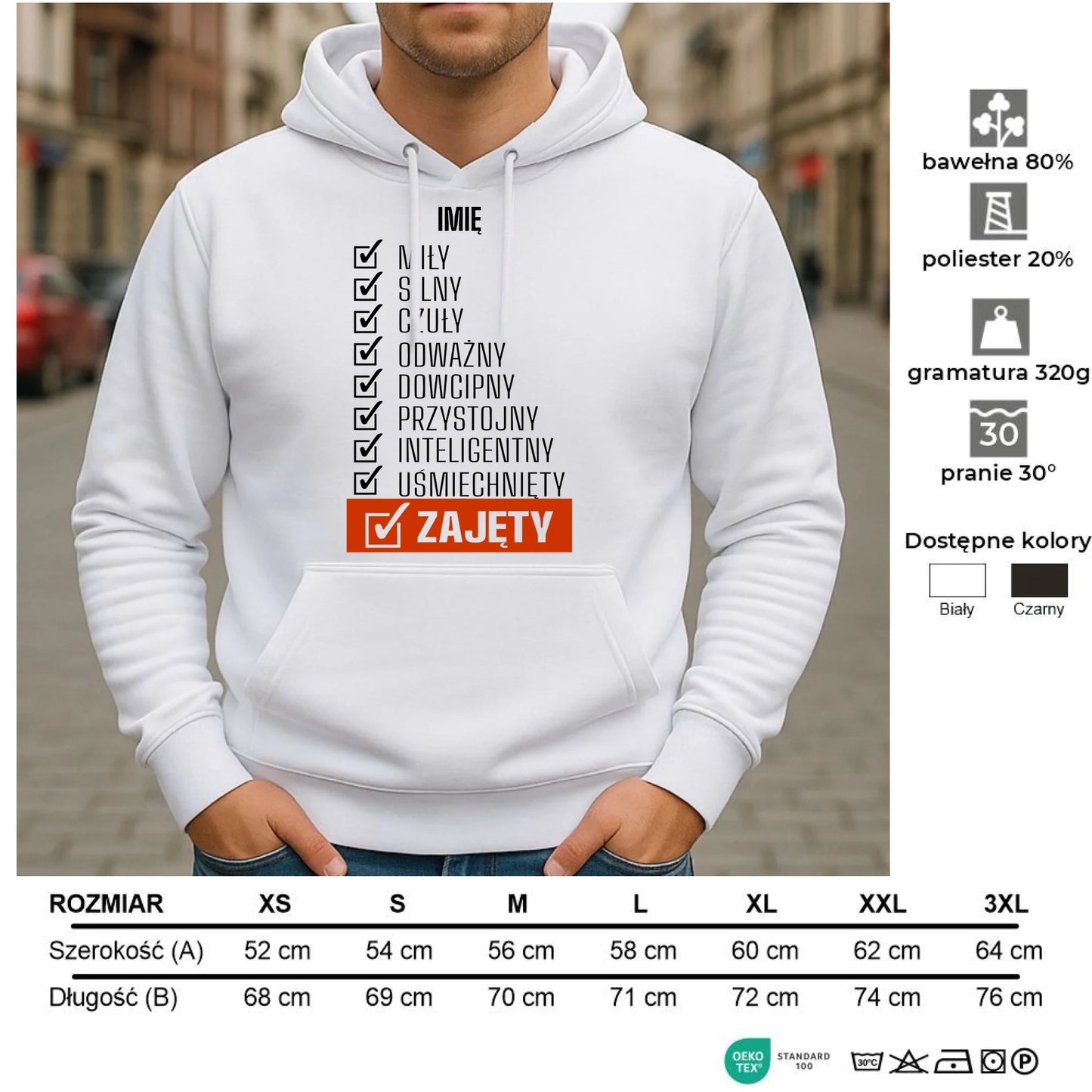 Bluza męska z kapturem - Zajęty prezent dla chłopaka męża narzeczonego - personalizowana DCH05 - StoryCups.pl