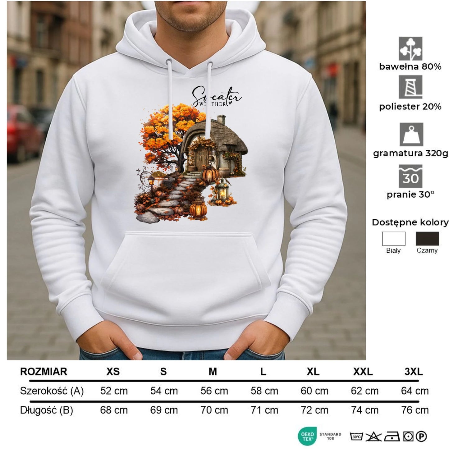Bluza męska z kapturem jesienna - Sweater weather JS15 - StoryCups.pl