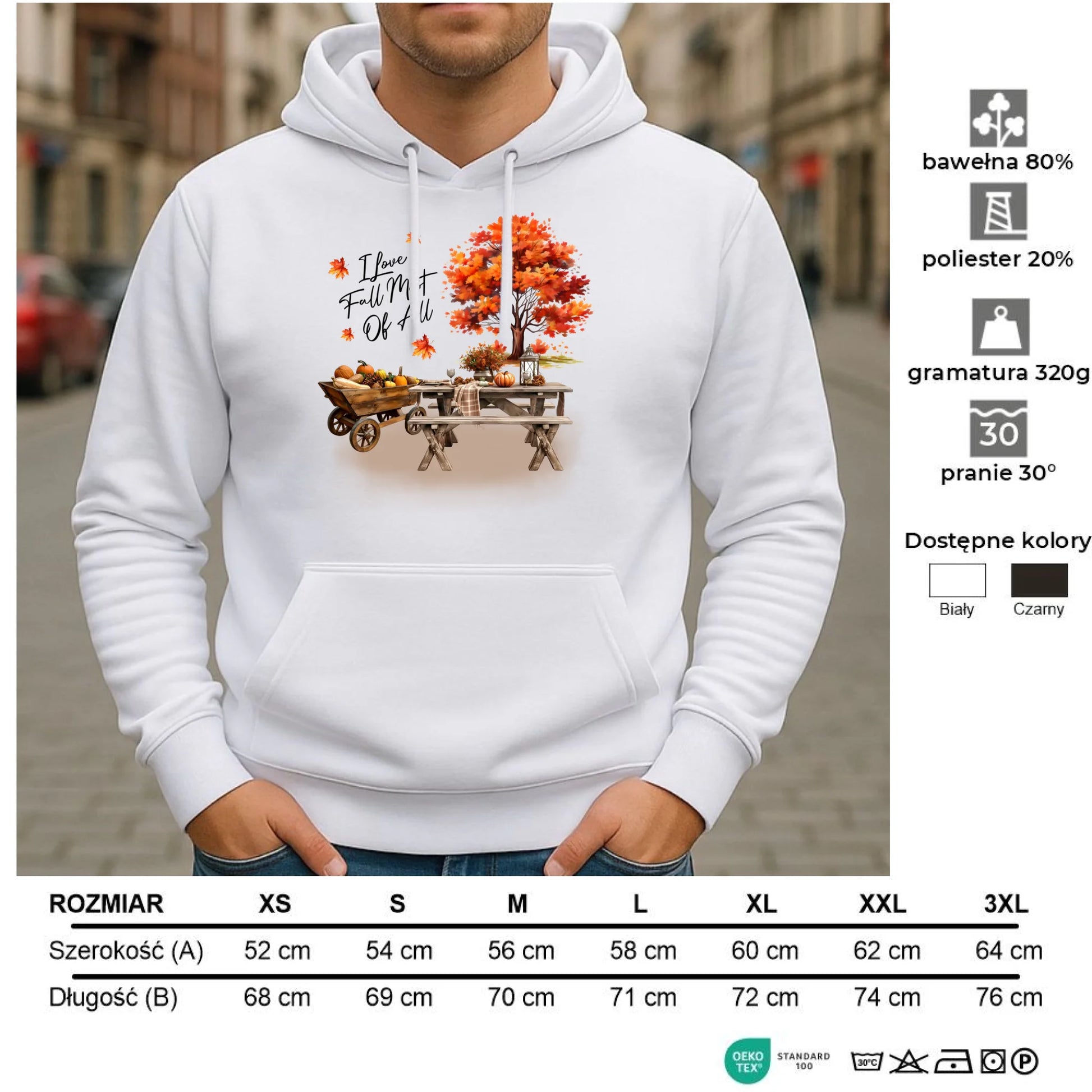 Bluza męska z kapturem jesienna – Jesienny piknik z dyniami JS04 - StoryCups.pl