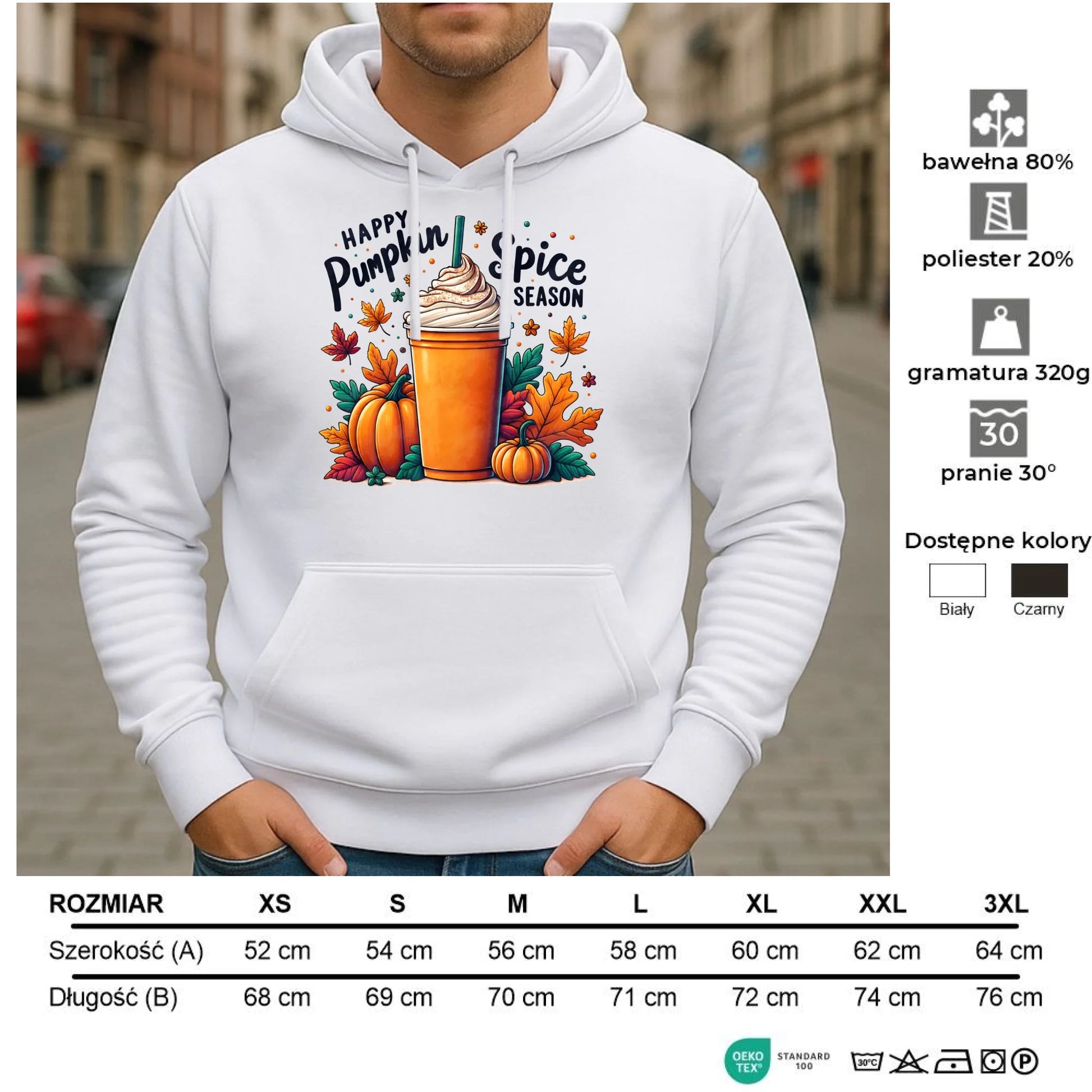 Bluza męska z kapturem jesienna - Pumpkin Spice - kawa dyniowa JS02 - StoryCups.pl