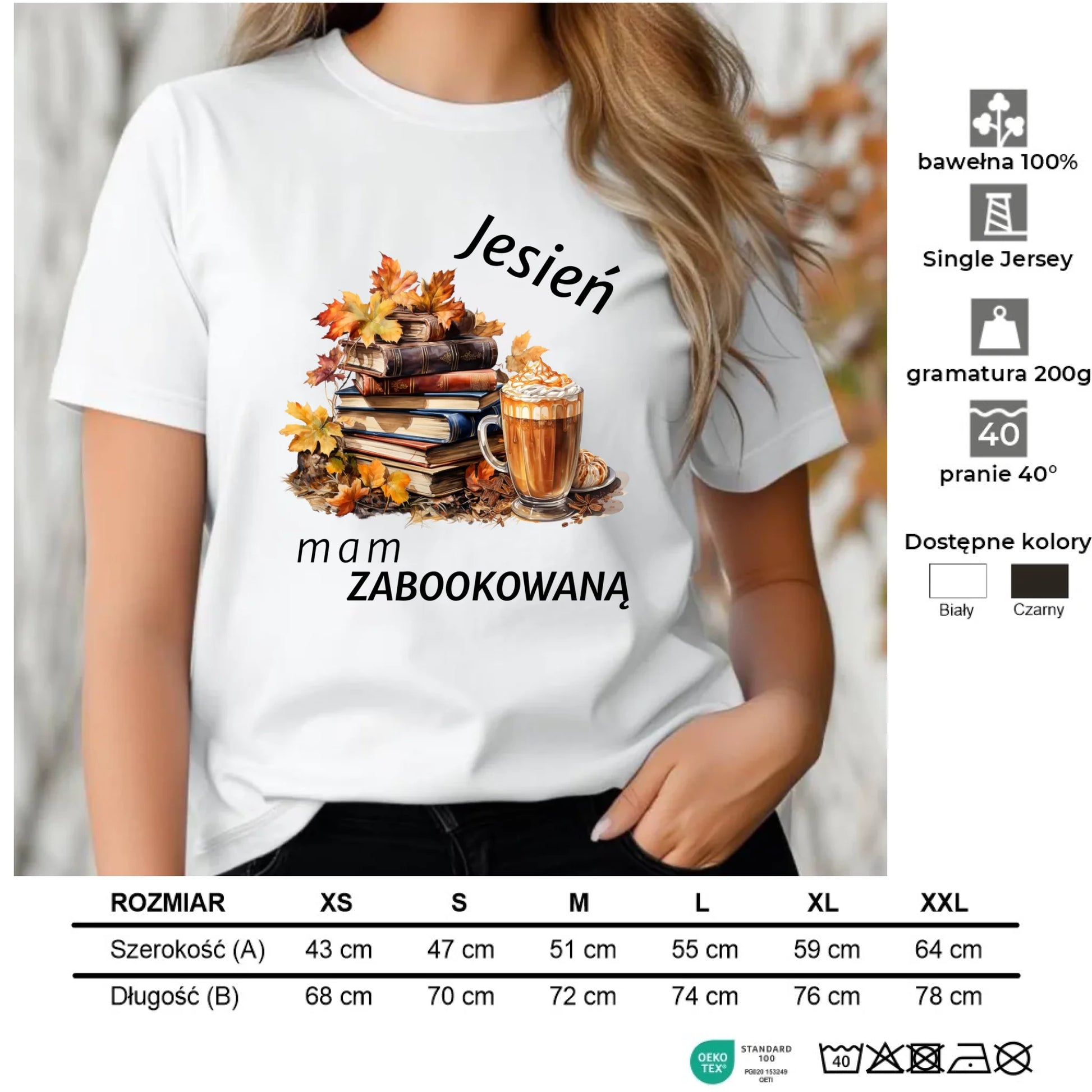 Koszulka damska jesienna - Jesień mam zabookowaną JS28 - StoryCups.pl