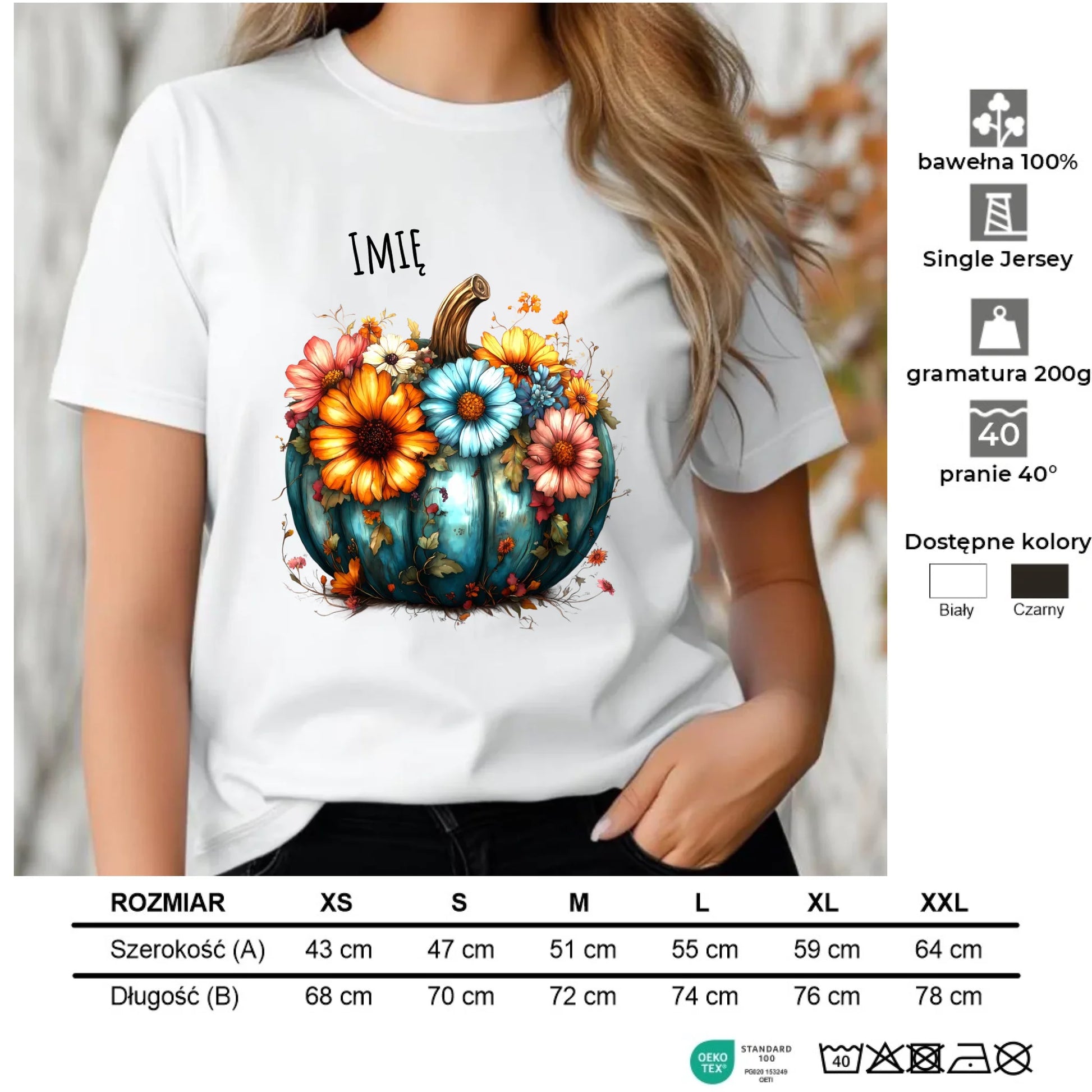 Koszulka damska jesienna - Kwiatowa dynia - personalizowana JS27 - StoryCups.pl