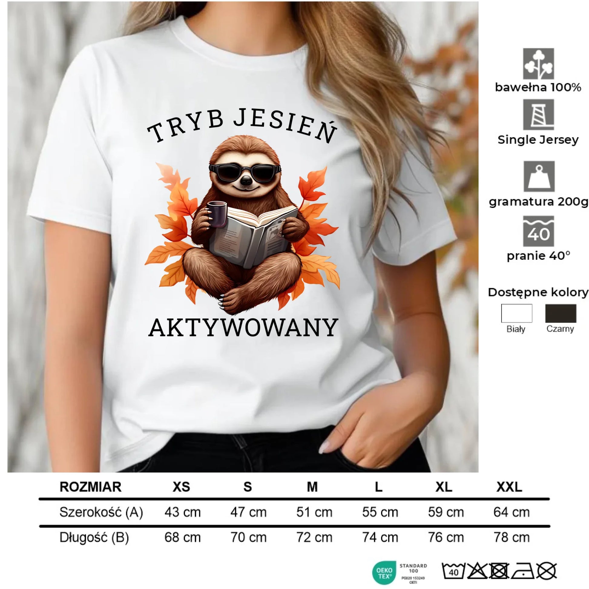 Koszulka damska jesienna - Leniwiec - Tryb jesień aktywowany JS23 - StoryCups.pl