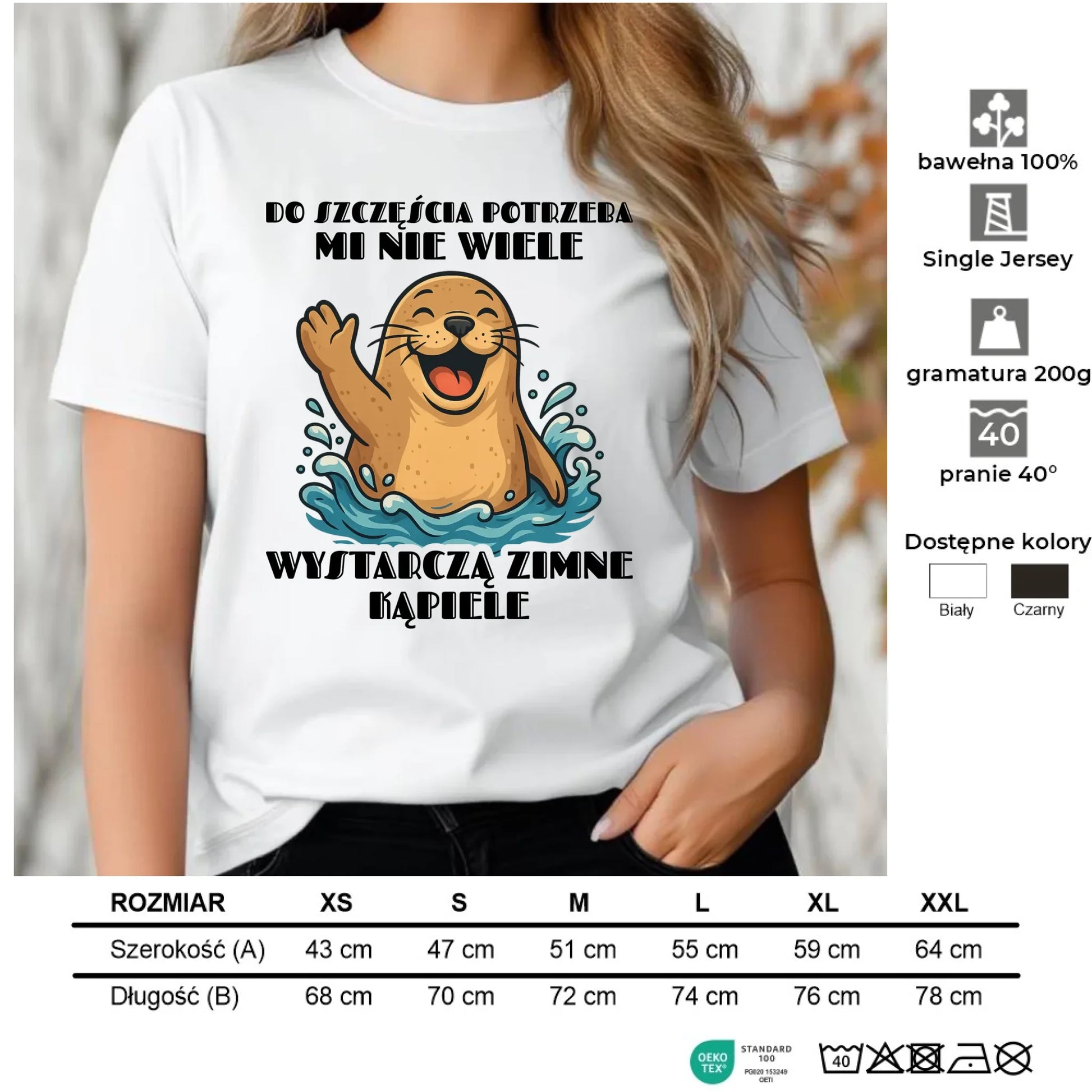 Koszulka damska - prezent dla morsa - Do szczęścia potrzeba mi nie wiele HM06 - StoryCups.pl