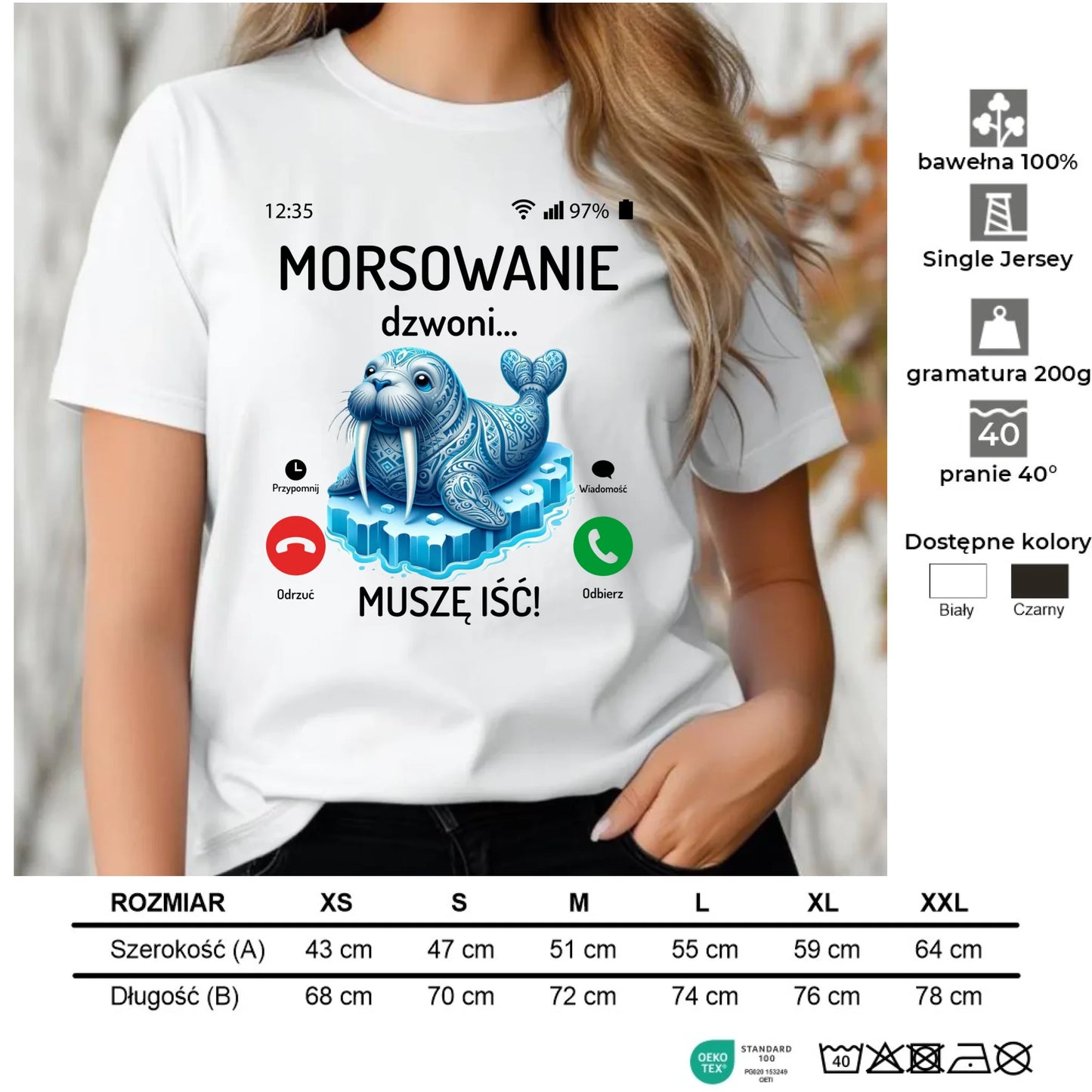 Koszulka damska - prezent dla morsa - Morsowanie dzwoni muszę iść - Mors HM04 - StoryCups.pl
