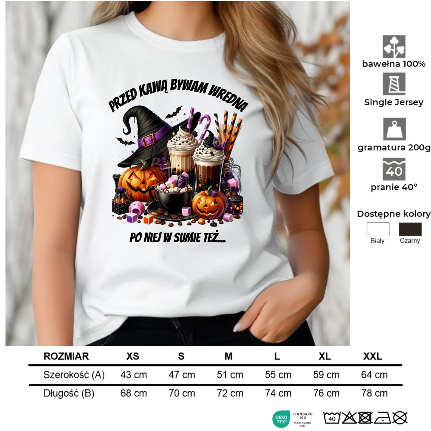 Koszulka damska Halloween – Przed kawą bywam wredna, po niej w sumie też HL30 - StoryCups.pl