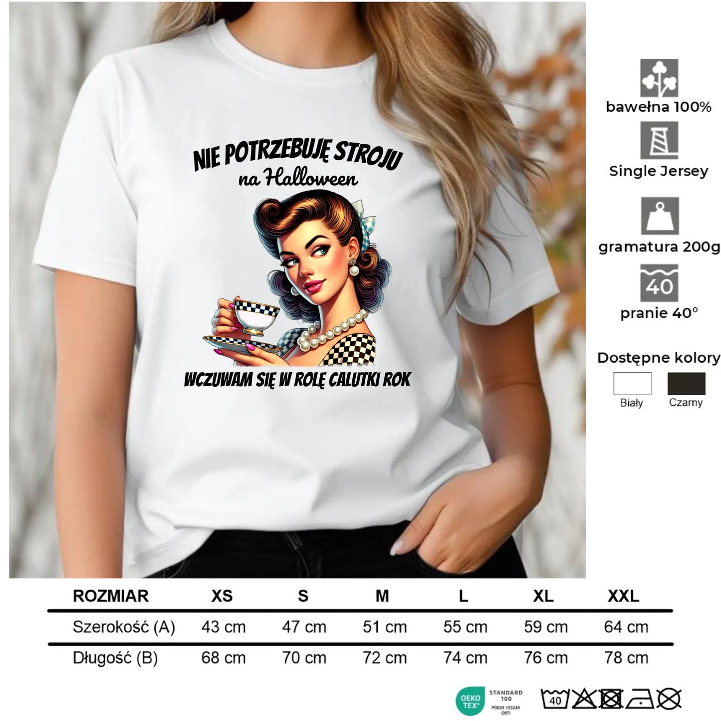 Koszulka damska retro pin-up girl – Nie potrzebuję stroju na Halloween HL29 - StoryCups.pl