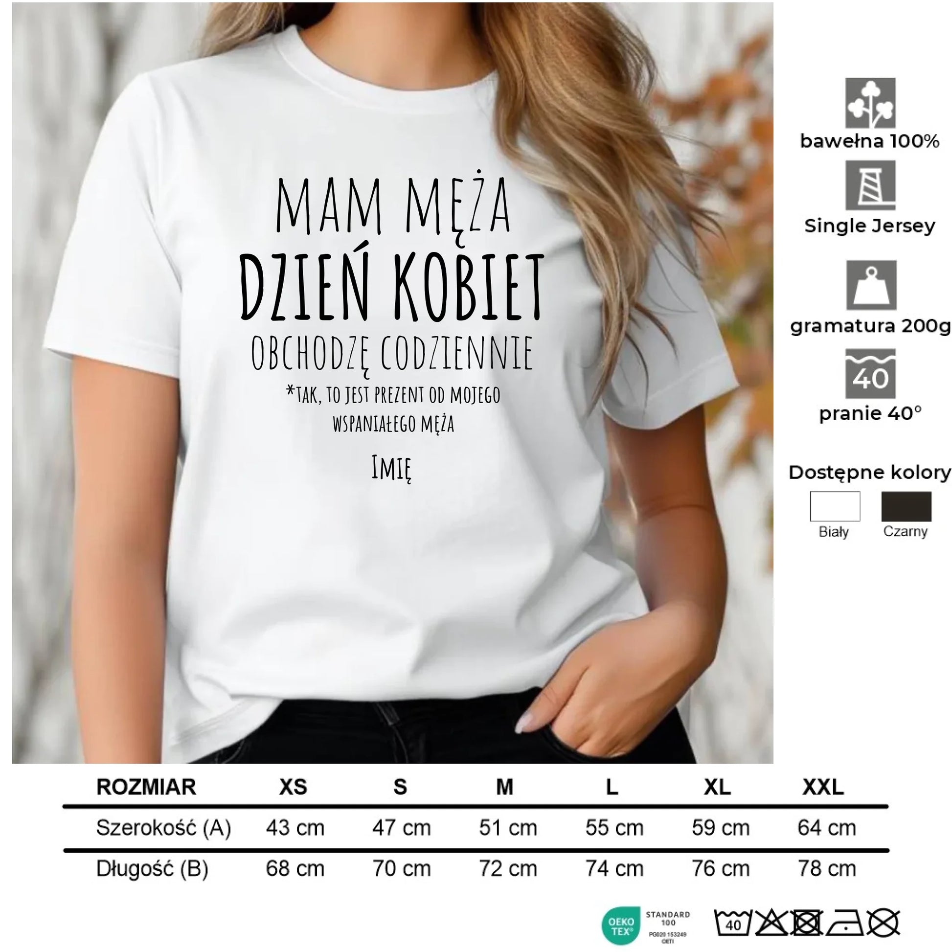 Koszulka damska - prezent dla żony - Mam męża Dzień Kobiet obchodzę codziennie - personalizowana Ż01 - StoryCups.pl