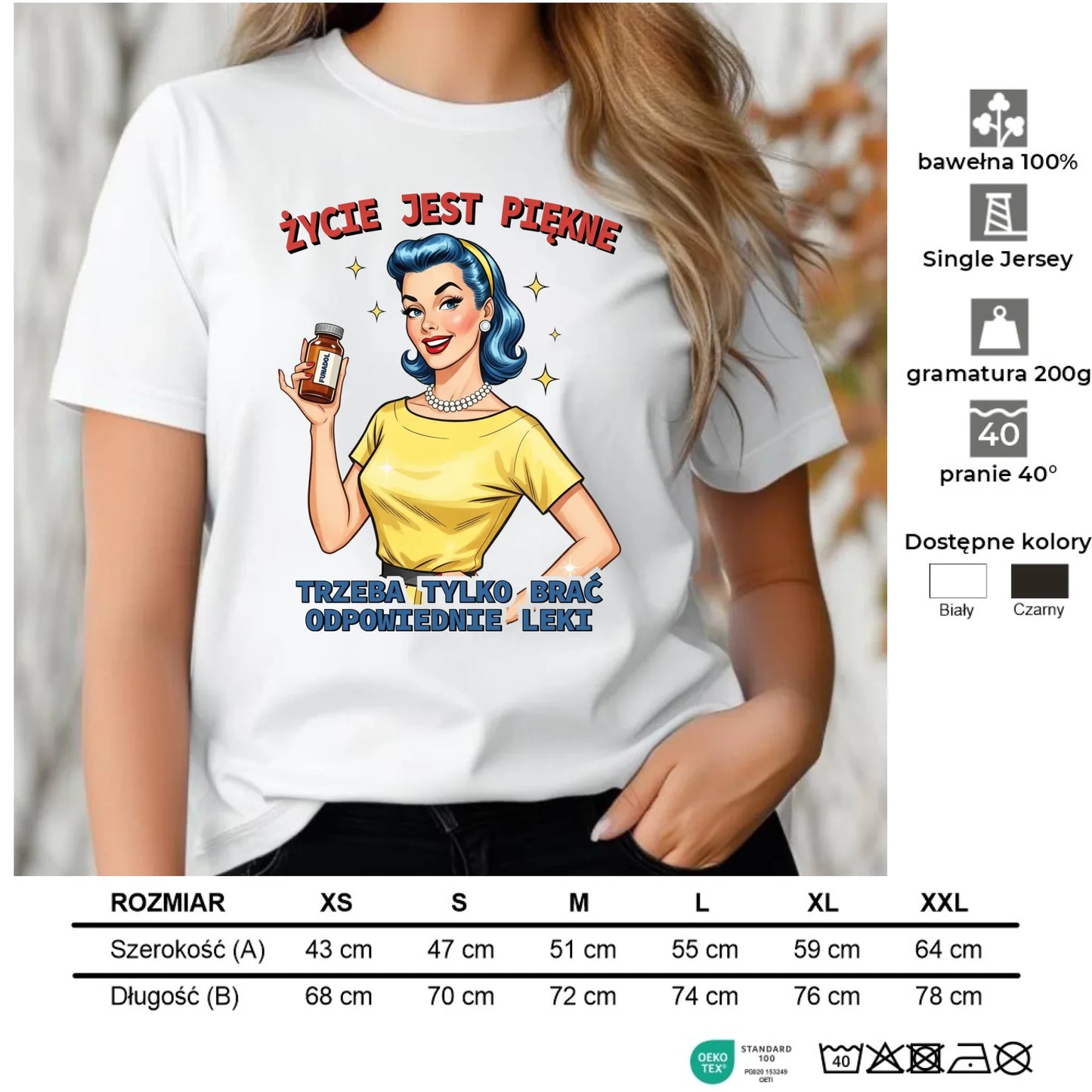 Koszulka damska retro - Życie jest piękne, trzeba brać odpowiednie leki DZ14 - StoryCups.pl