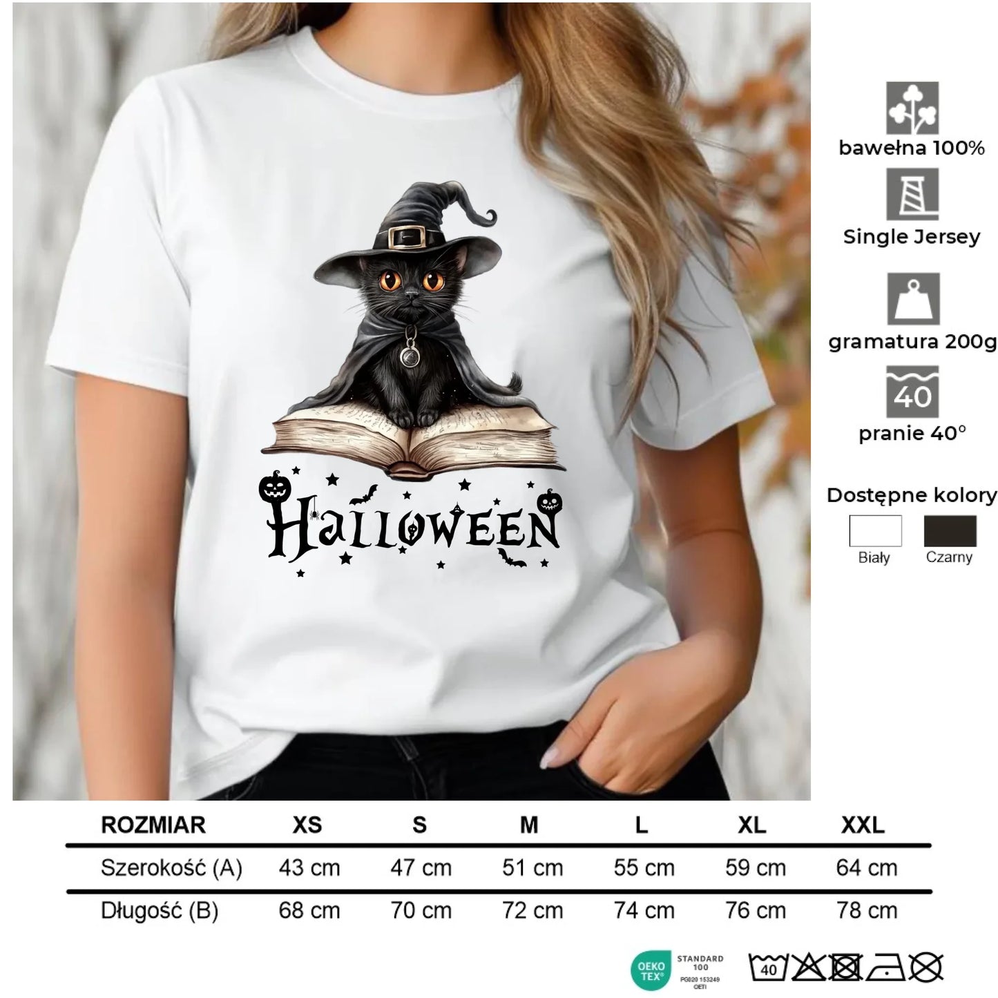 Koszulka damska na Halloween - Kot Czarodziej HL06