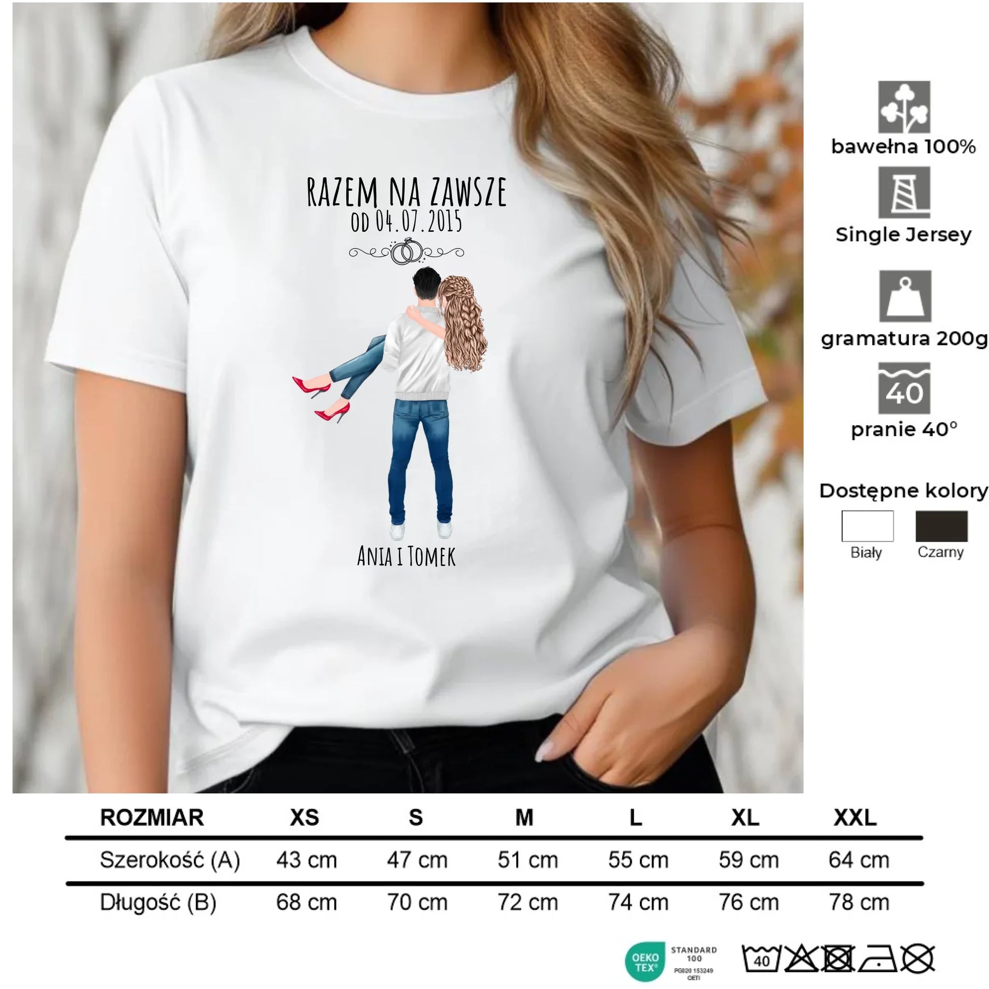 Koszulka damska dla par - personalizowany prezent na rocznicę - Razem na zawsze W14 - StoryCups.pl
