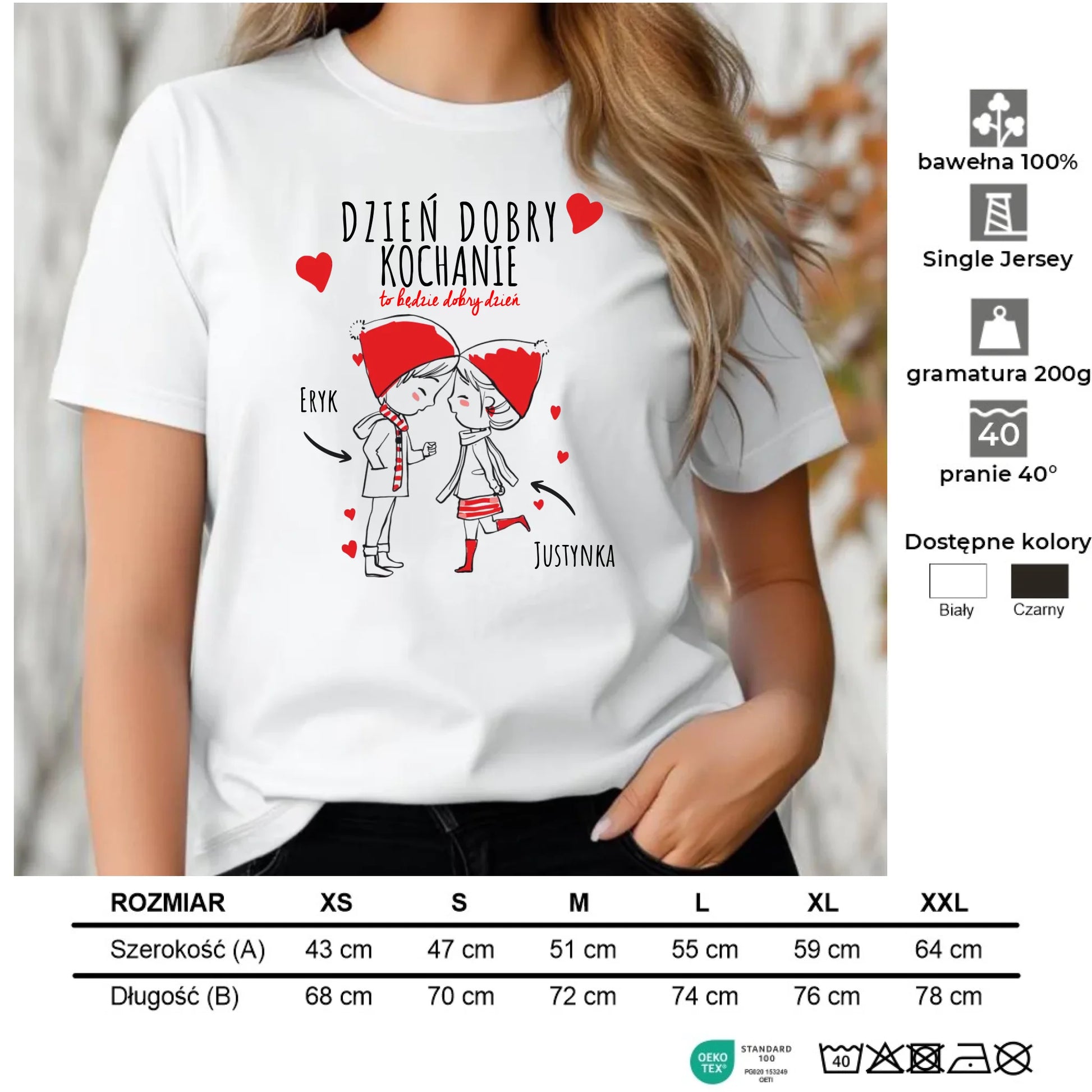 Koszulka damska dla par - prezent na Walentynki - Dzień dobry Kochanie - personalizowana W10 - StoryCups.pl