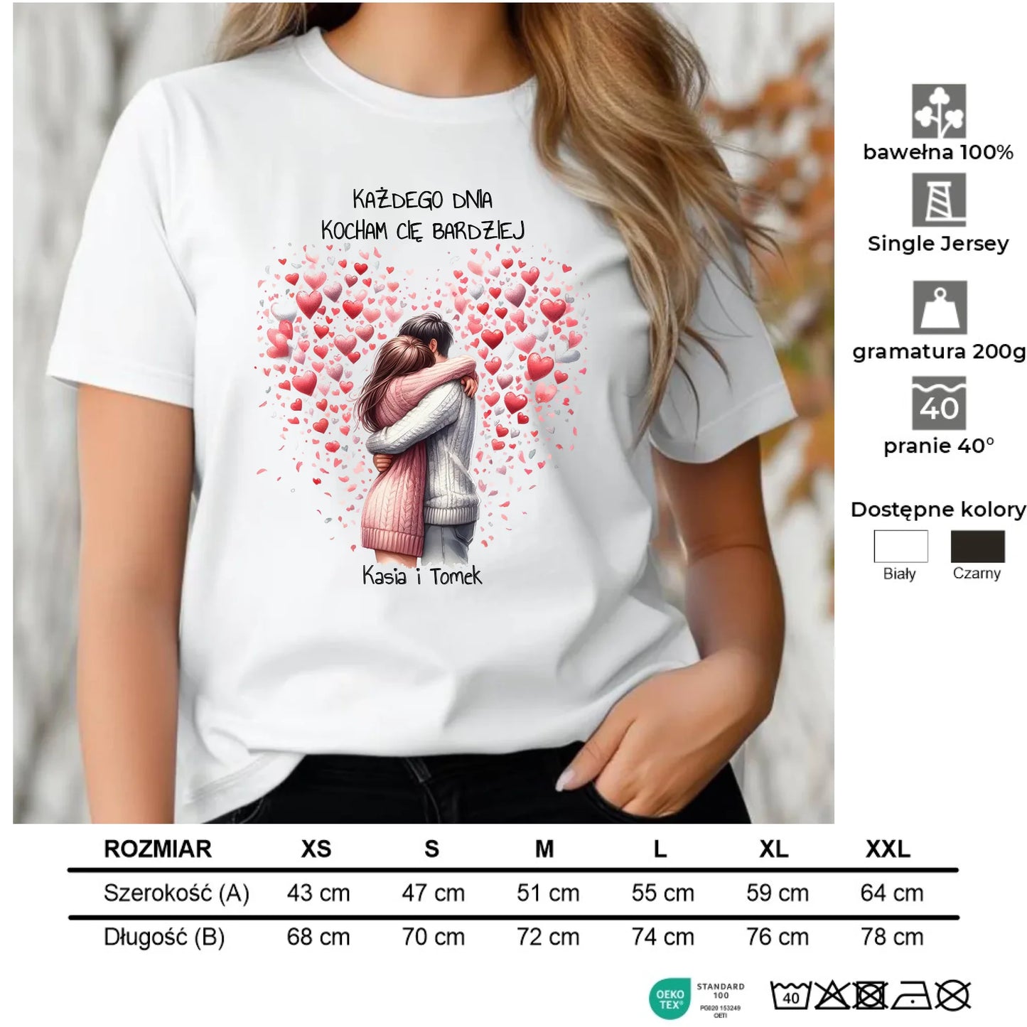 Koszulka damska dla par - prezent dla dziewczyny - Kocham Cię - personalizowana W09 - StoryCups.pl