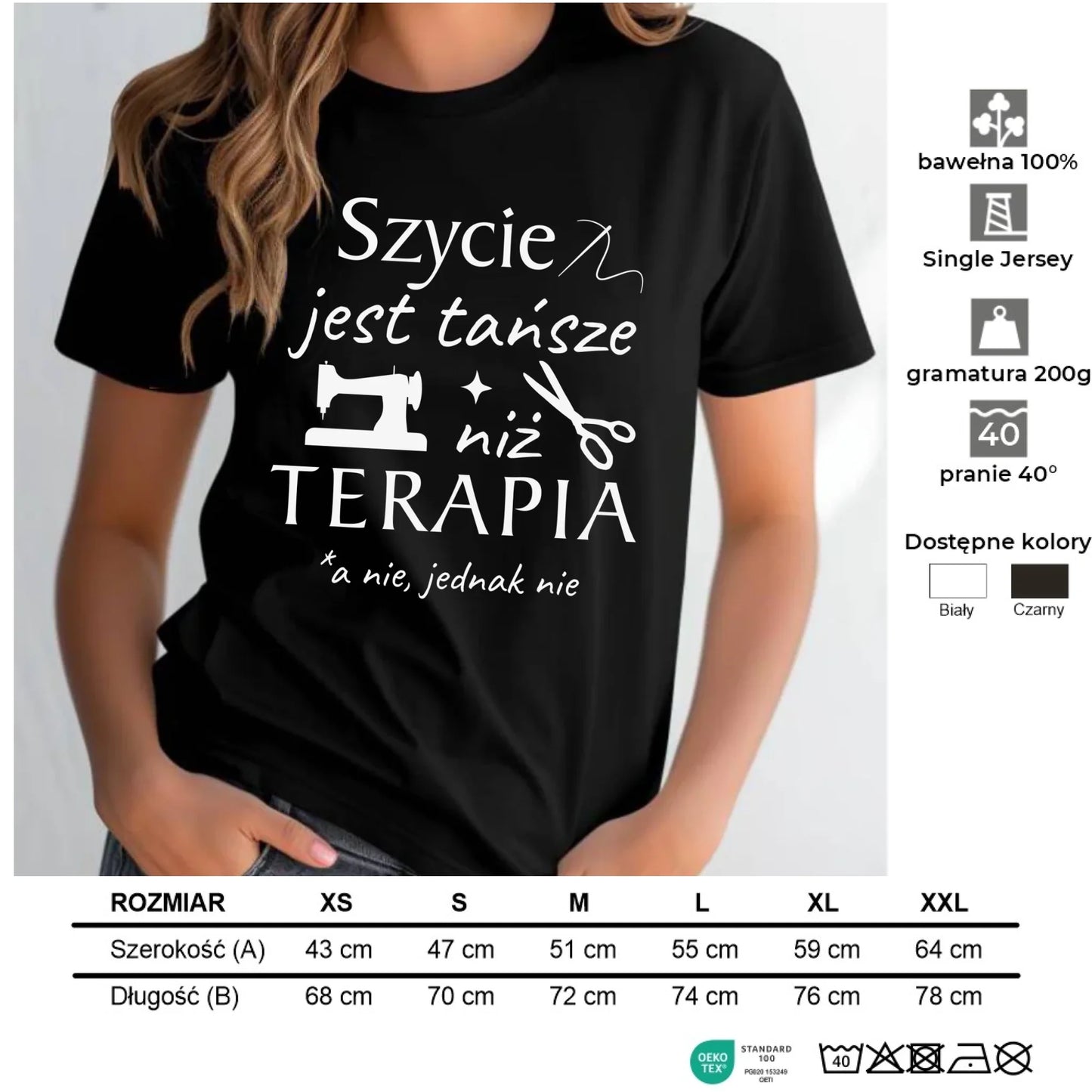 Koszulka damska szyciowa dla krawcowej - Szycie tańsze niż terapia HS04 - StoryCups.pl