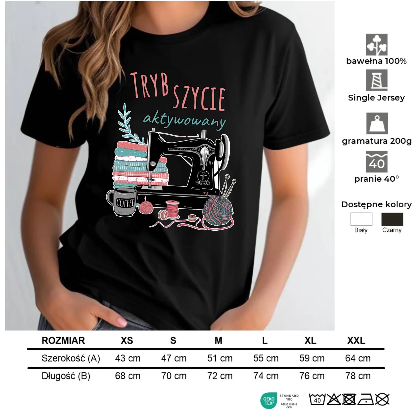 Koszulka damska szyciowa dla krawcowej - Tryb szycie aktywowany HS06 - StoryCups.pl