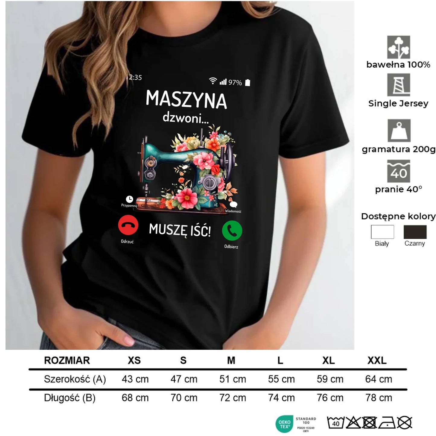 Koszulka damska szyciowa dla krawcowej - Maszyna dzwoni muszę iść HS05 - StoryCups.pl