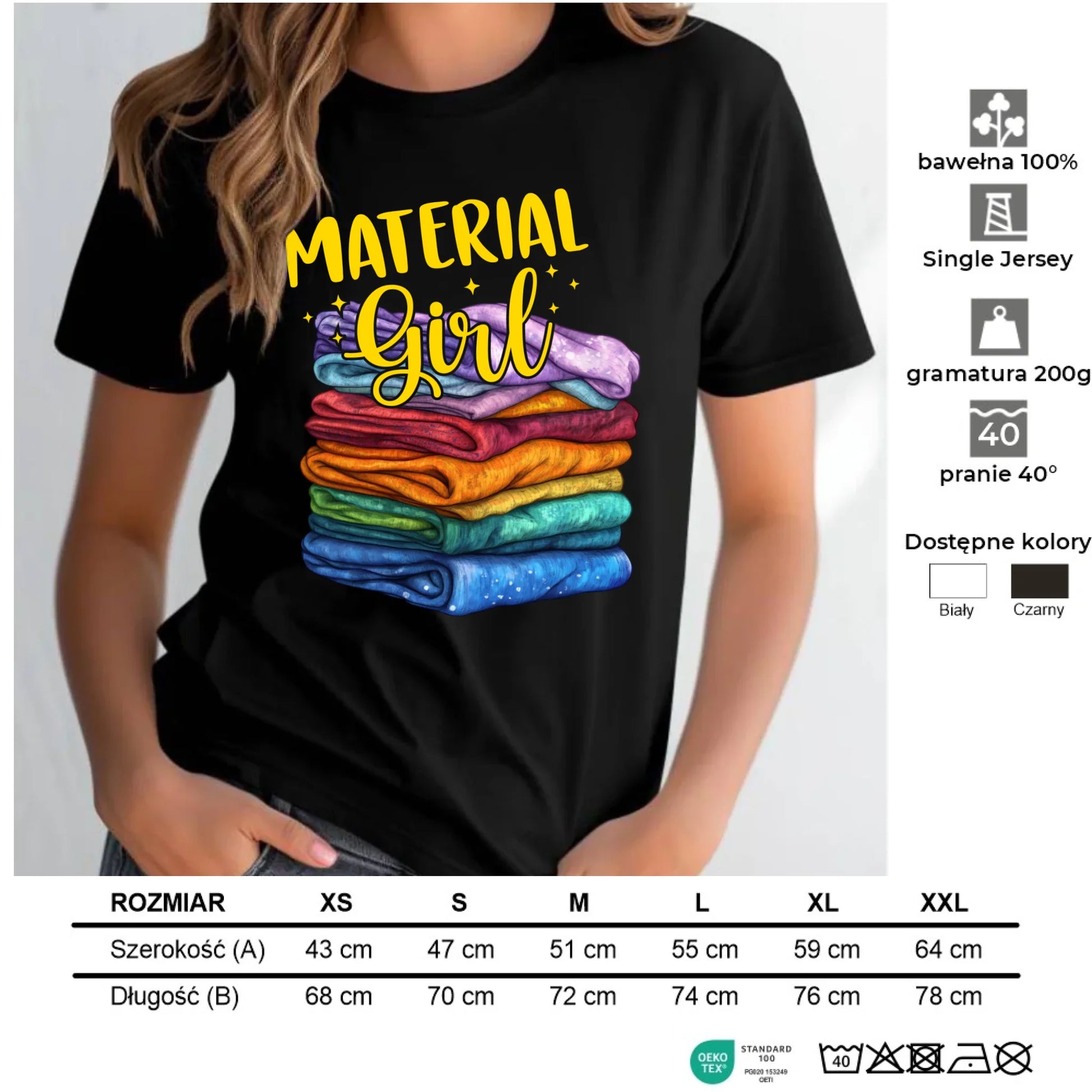 Koszulka damska szyciowa - prezent dla krawcowej - Material Girl HS02 - StoryCups.pl