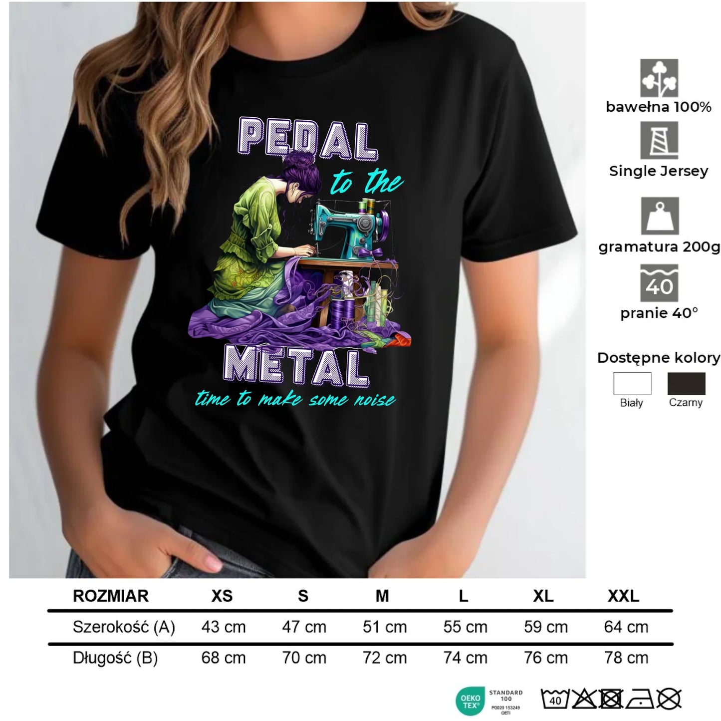 Koszulka damska szyciowa - prezent dla krawcowej - PEDAL METAL HS01 - StoryCups.pl