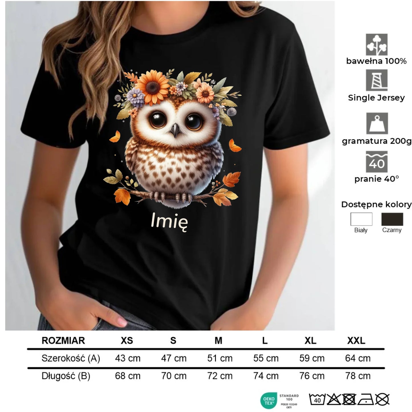 Koszulka damska jesienna - Sowa w kwiatach JS32 - StoryCups.pl