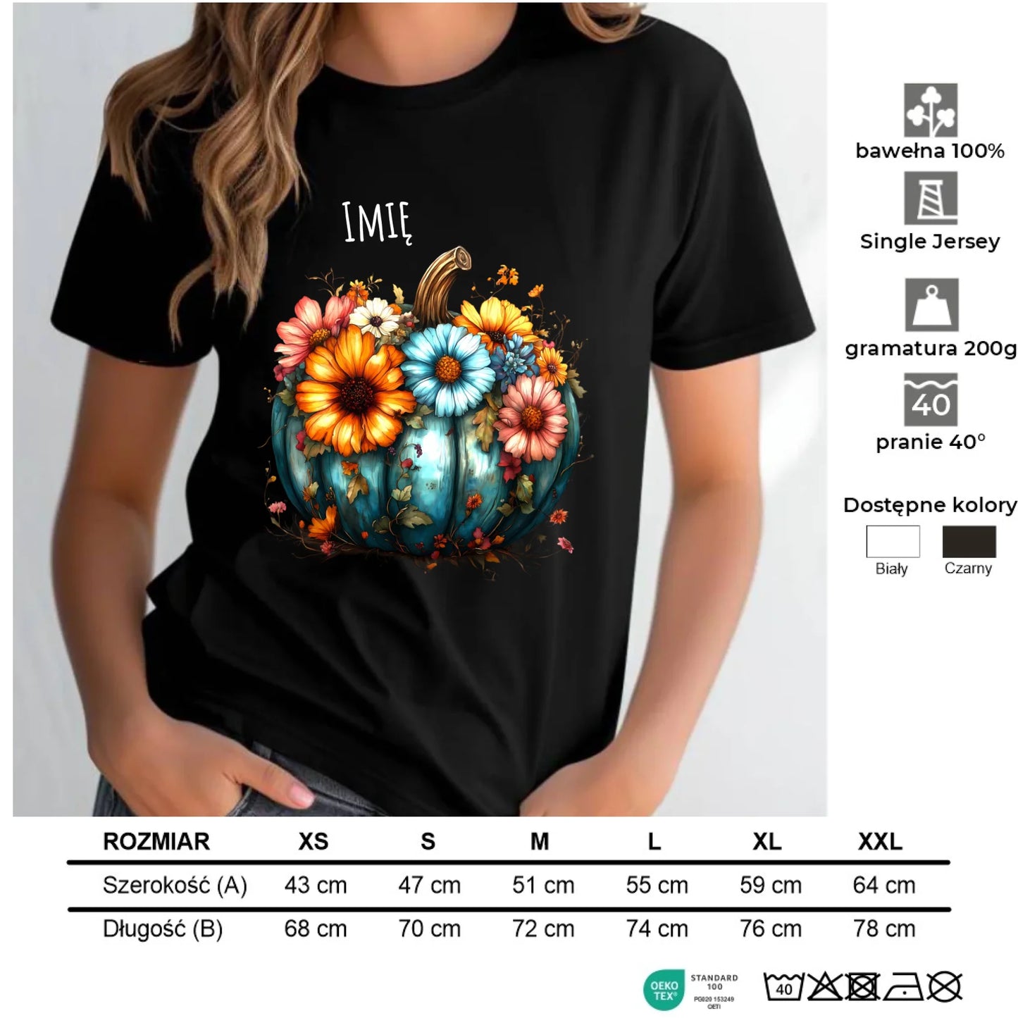 Koszulka damska jesienna - Kwiatowa dynia - personalizowana JS27 - StoryCups.pl