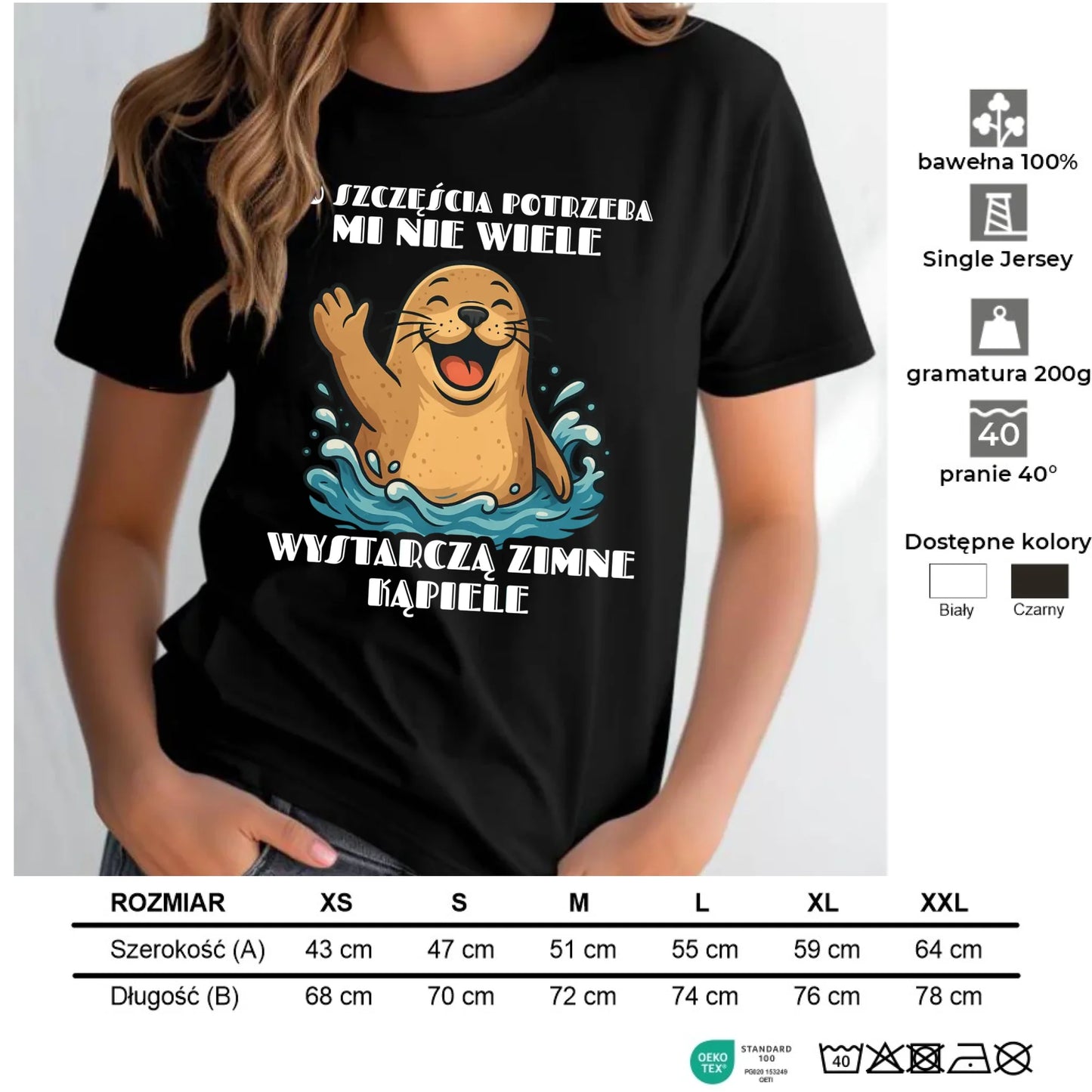 Koszulka damska - prezent dla morsa - Do szczęścia potrzeba mi nie wiele HM06 - StoryCups.pl