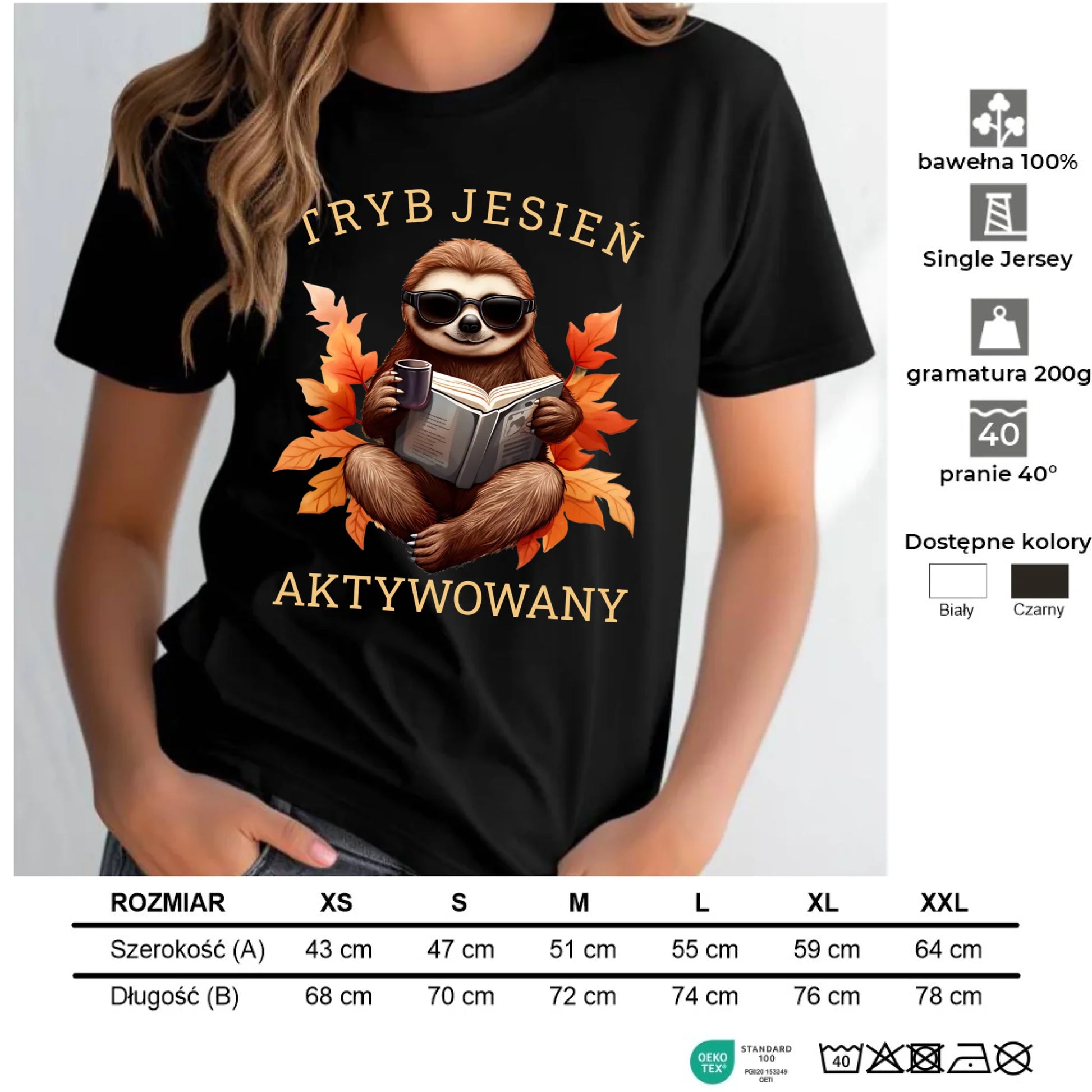 Koszulka damska jesienna - Leniwiec - Tryb jesień aktywowany JS23 - StoryCups.pl