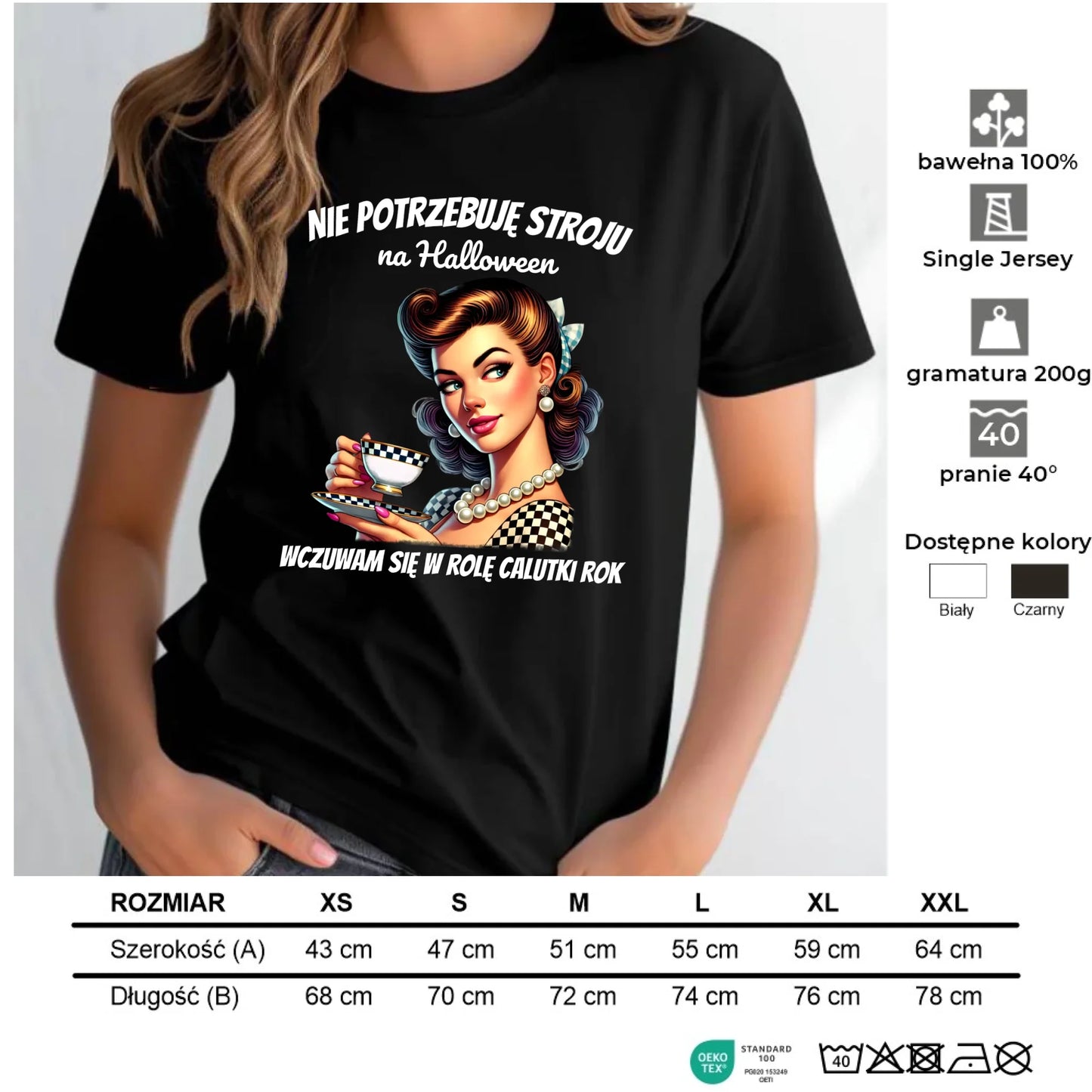 Koszulka damska retro pin-up girl – Nie potrzebuję stroju na Halloween HL29 - StoryCups.pl