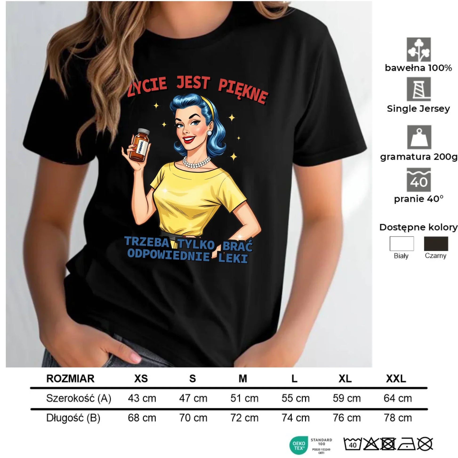 Koszulka damska retro - Życie jest piękne, trzeba brać odpowiednie leki DZ14 - StoryCups.pl