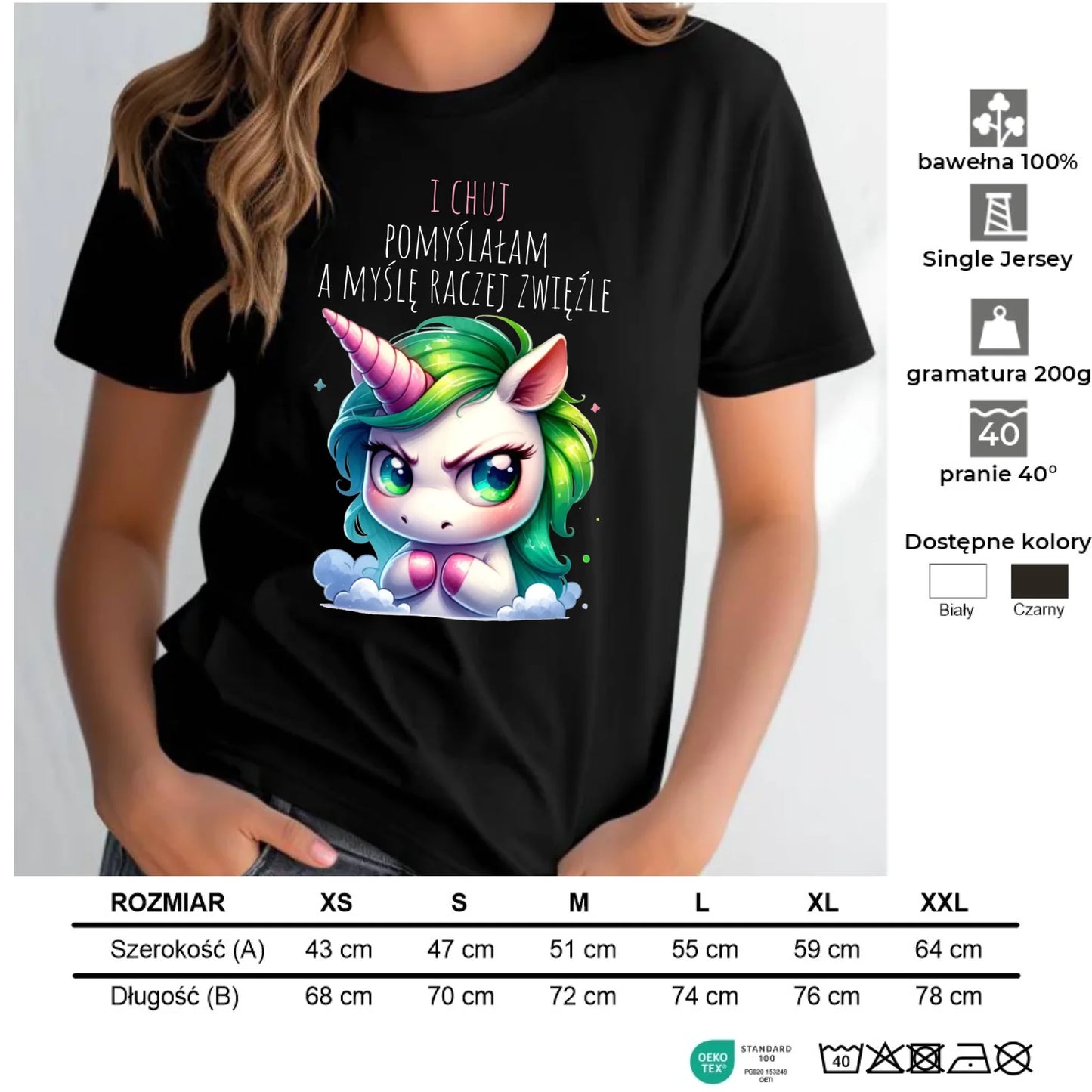 Koszulka damska z jednorożcem – I ch*j pomyślałam – bez cenzury DZ12 - StoryCups.pl