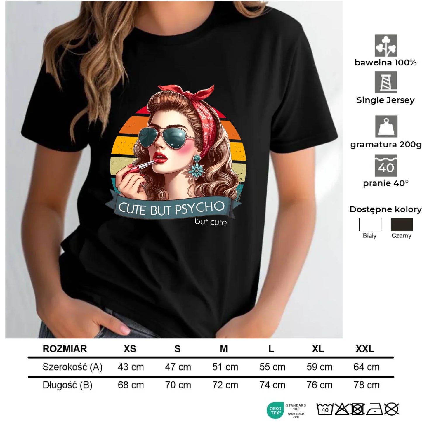 Koszulka damska – Cute but psycho - w stylu retro DZ09 - StoryCups.pl