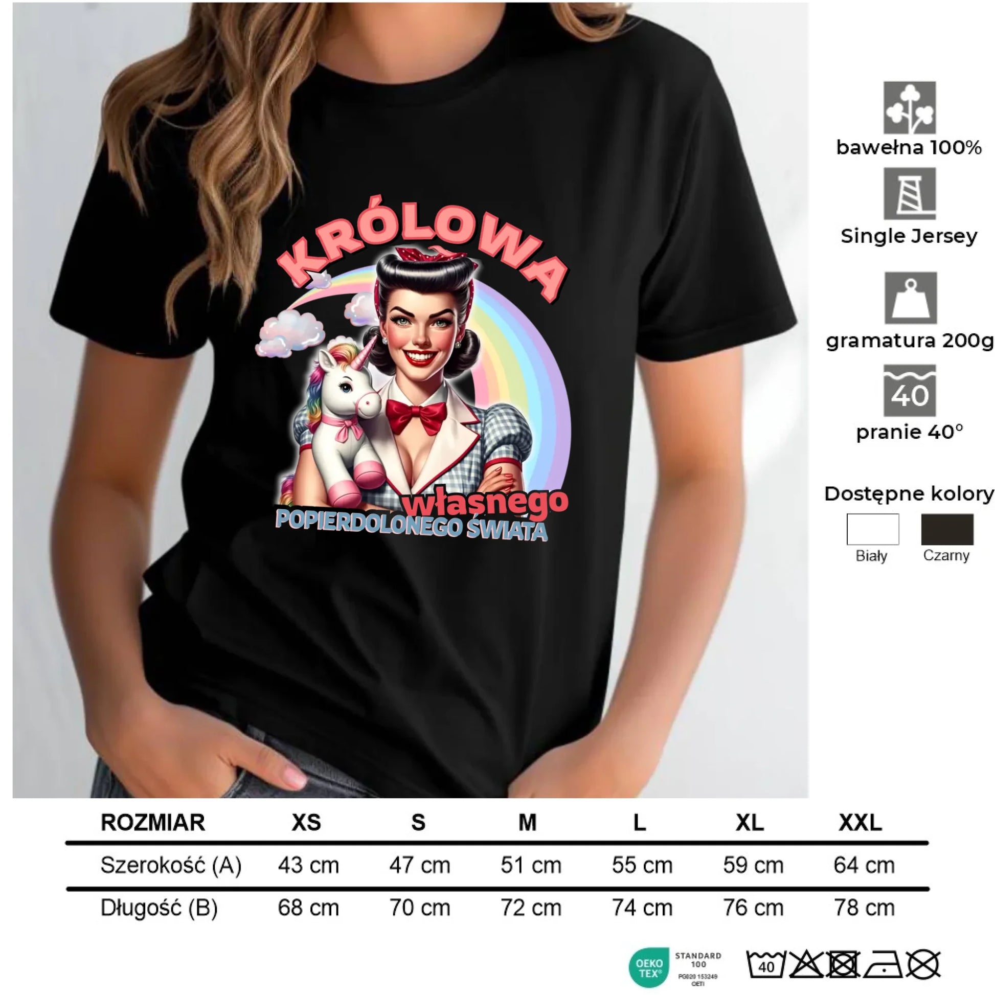 Śmieszna koszulka damska retro – Królowa własnego popierd*onego świata - bez cenzury DZ08 - StoryCups.pl