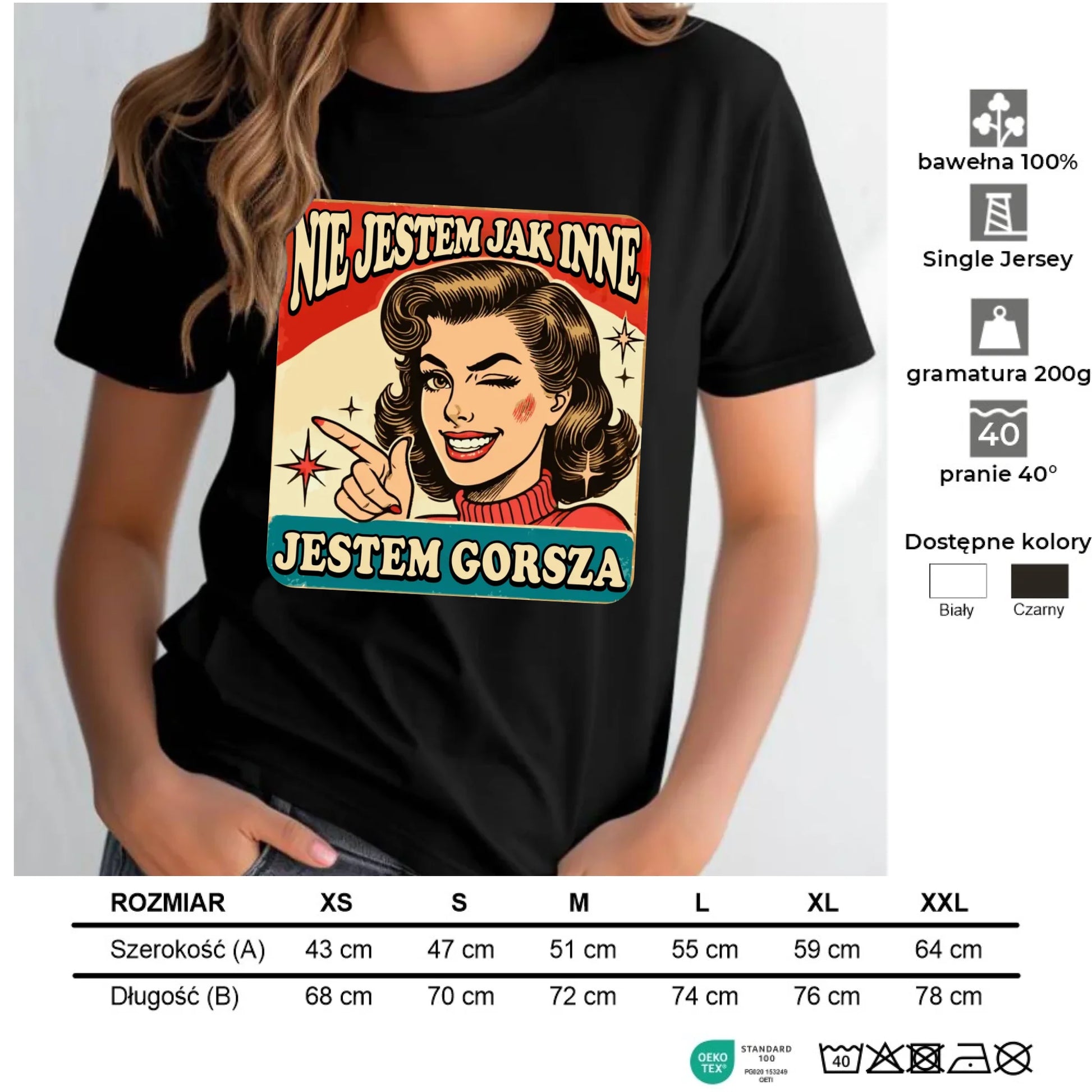 Koszulka damska - Nie jestem jak inne, jestem gorsza - w stylu retro DZ07 - StoryCups.pl